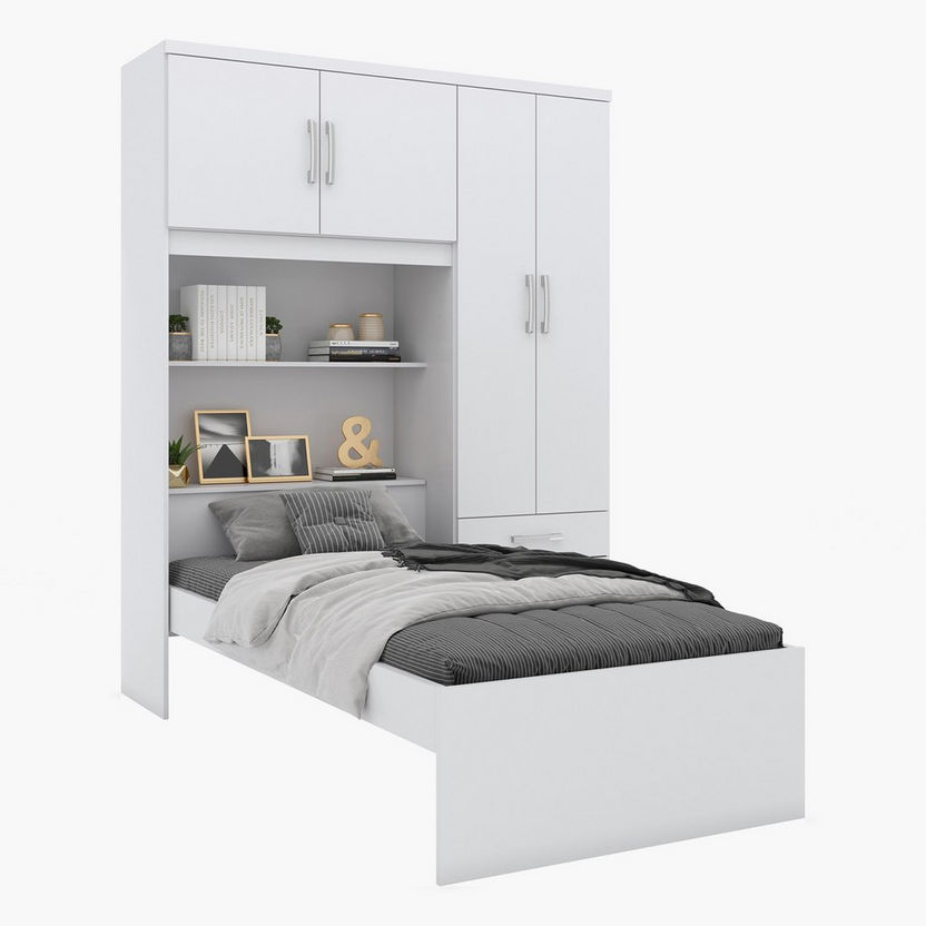 Compact Single Bed with Wall Cabinet - 90x190 cm-Single-image-5