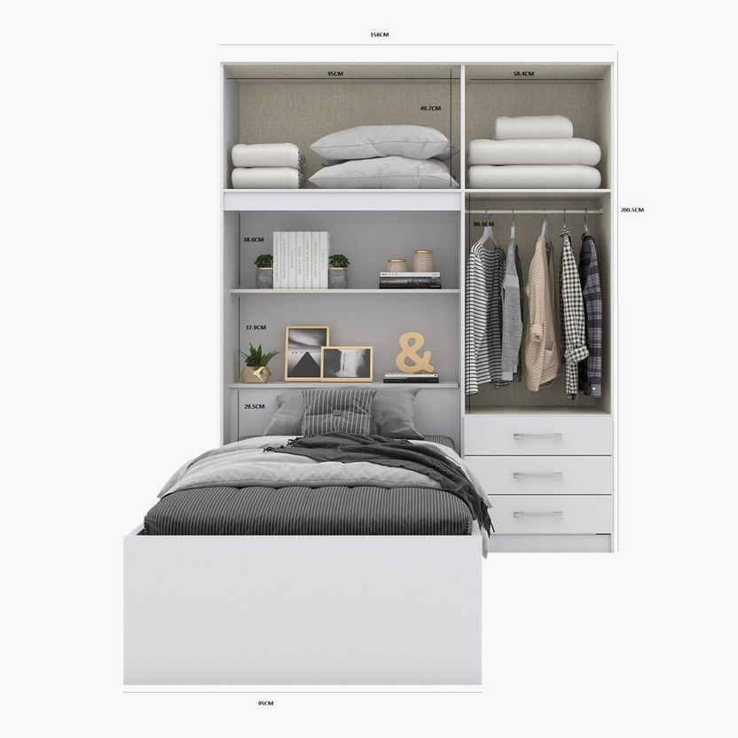 Compact Single Bed with Wall Cabinet - 90x190 cm-Single-image-6