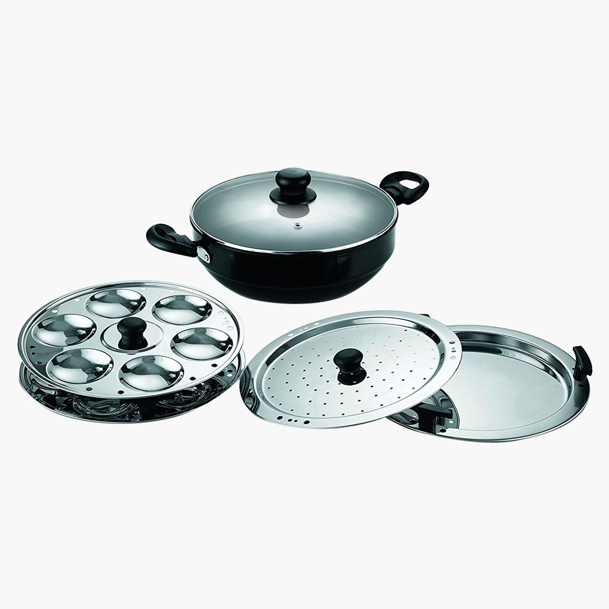 Pigeon Anodised Multi Kadai with Idli and Dhokla Maker