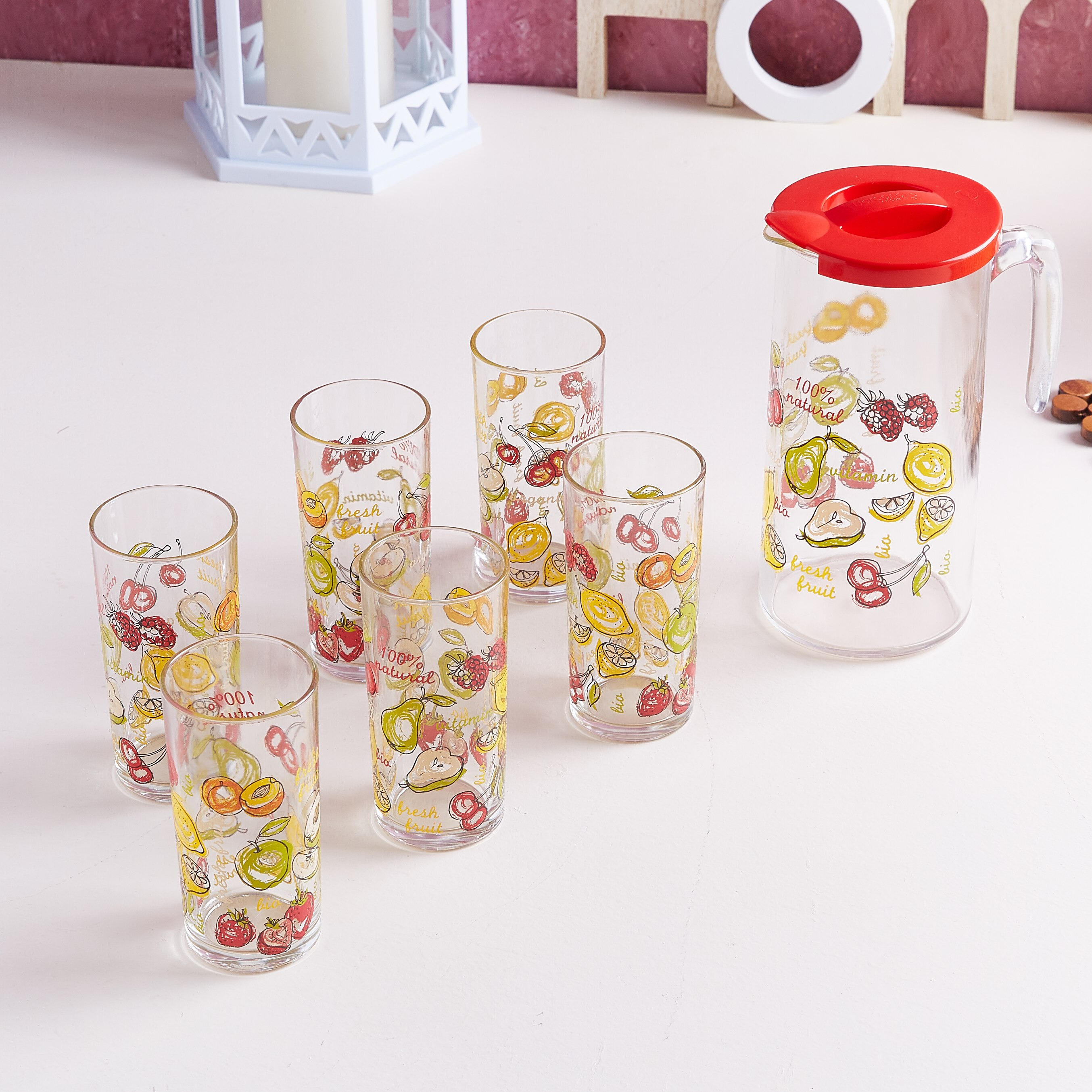طقم أكواب مياة -7 قطع بطبعات مع إبريق من ديكفور - 420 مل-hbxhomeware-hbxkitchen-image-1