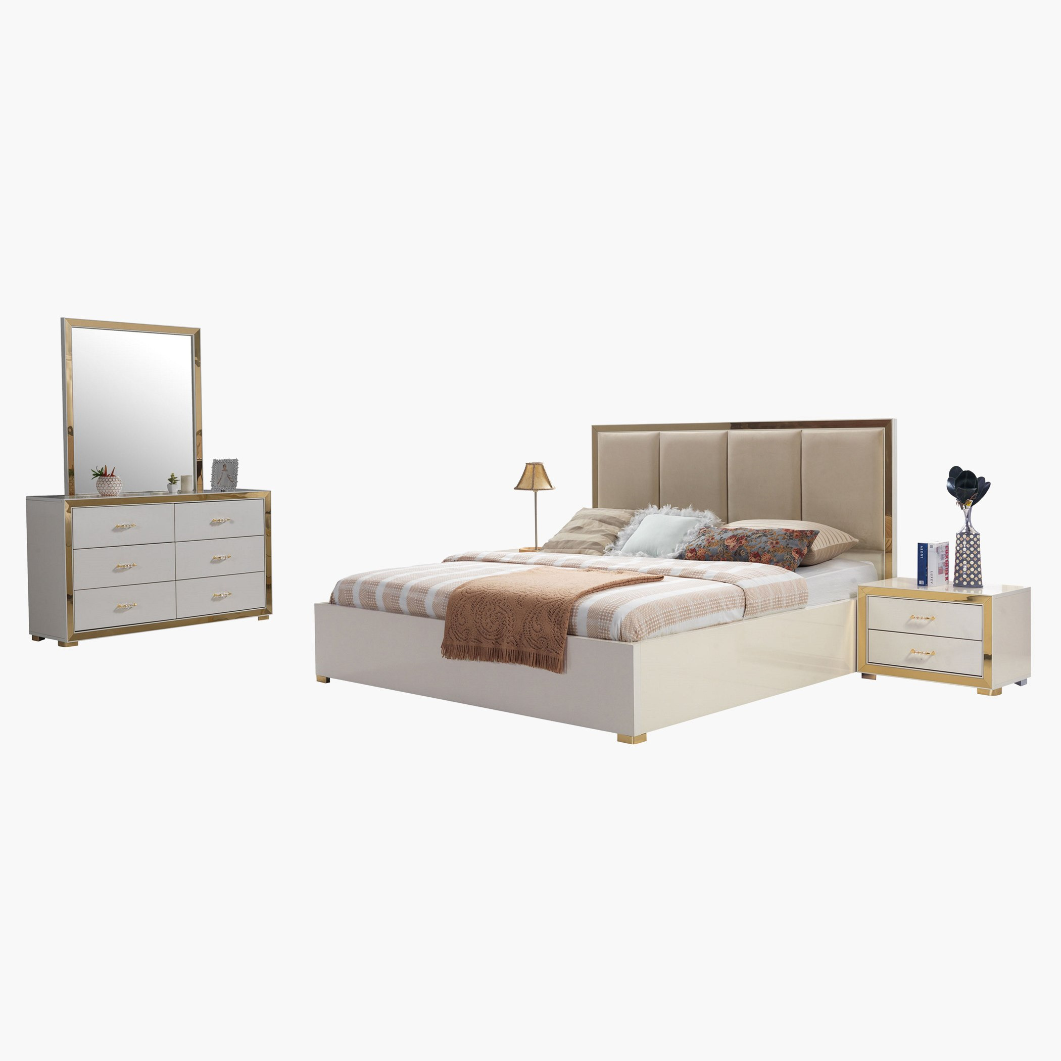 سرير وطاولة تزيين ومرآة وطاولتان جانبيتان من فينيس - 180x200 سم-hbxbedroom-bedsandbedsets-bedroomsets-king-image-2
