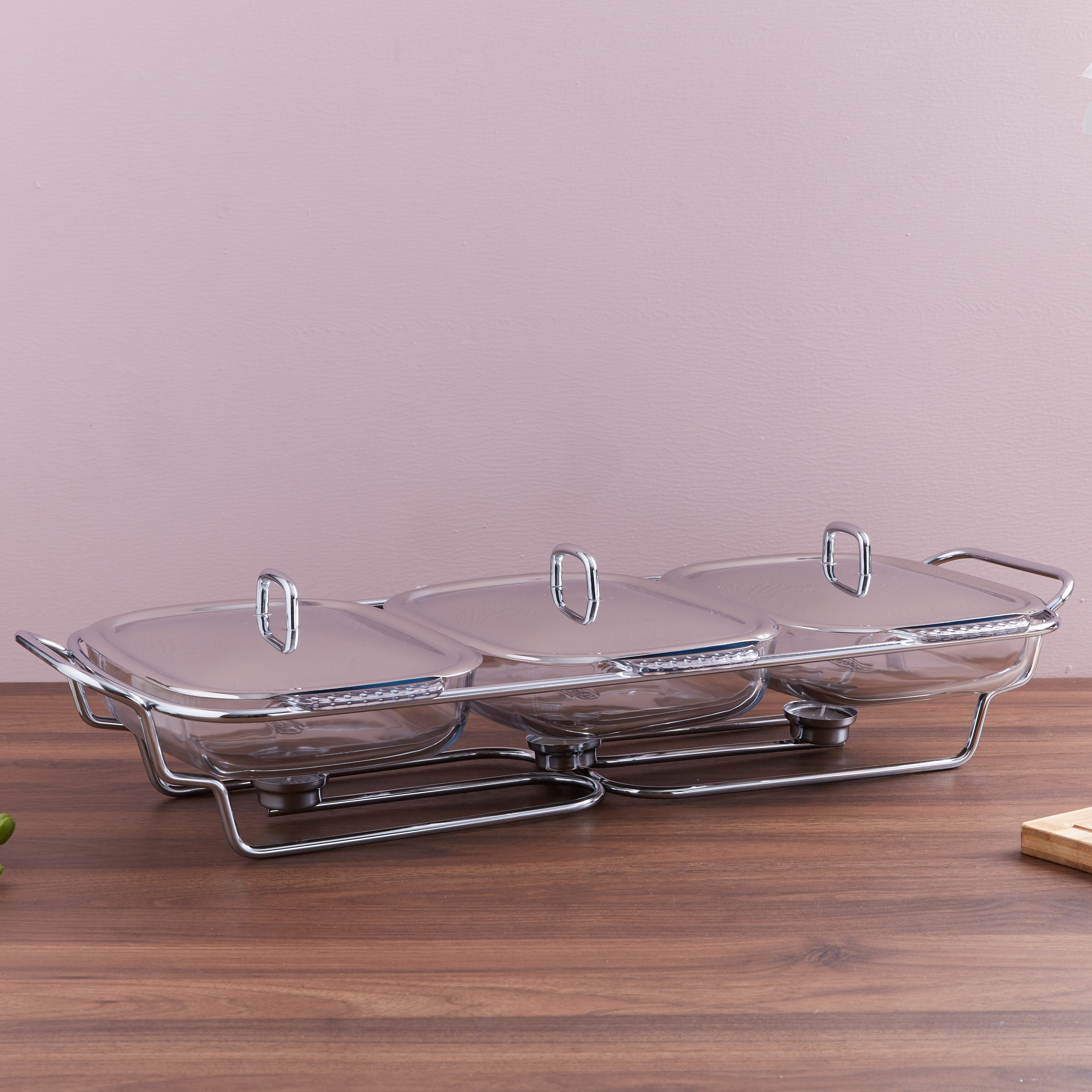 مسخّن طعام زجاجي بغطاء وحامل من شيف إينوكس-hbxdecorandfurnishings-tabletop-serveware-image-2