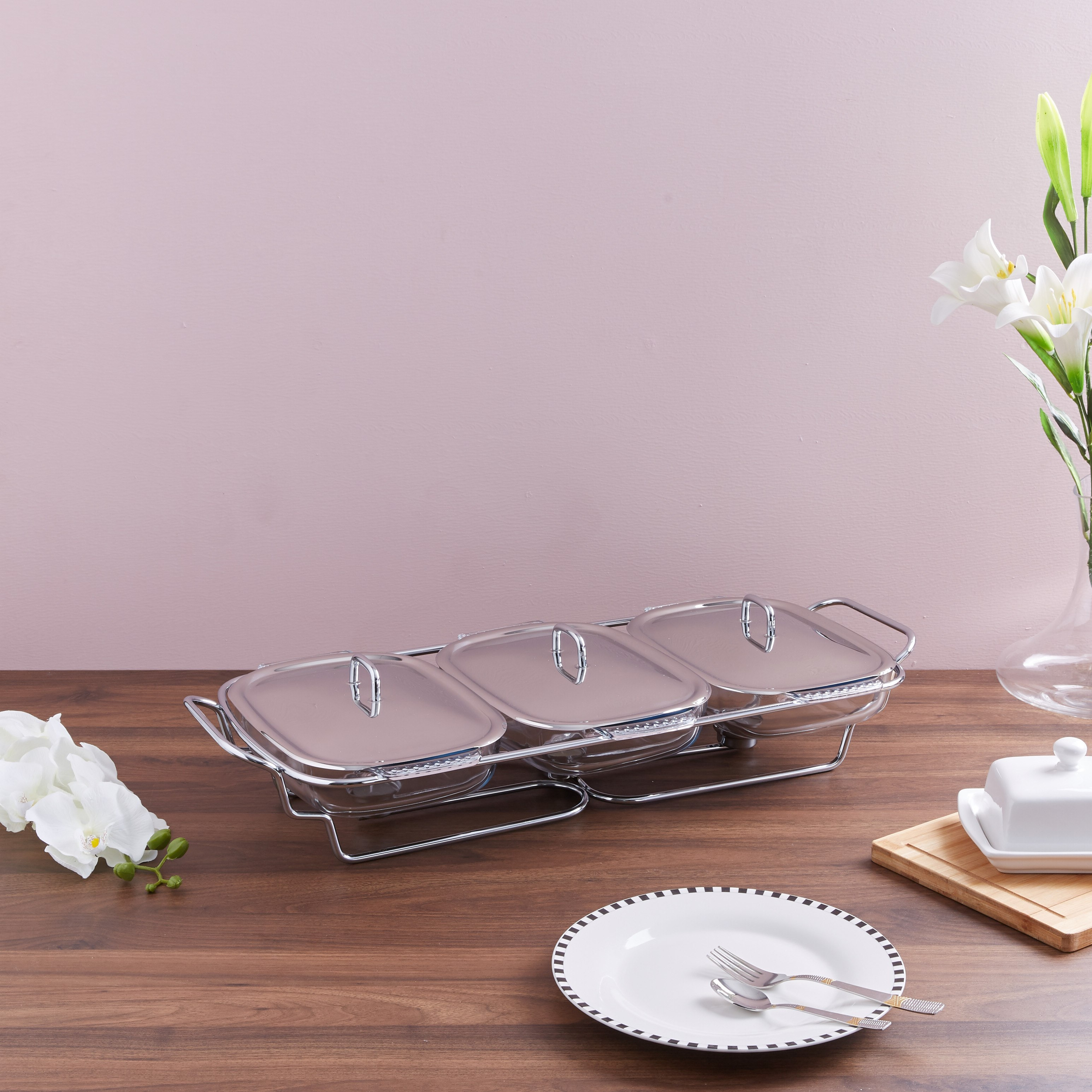 مسخّن طعام زجاجي بغطاء وحامل من شيف إينوكس-hbxdecorandfurnishings-tabletop-serveware-image-5