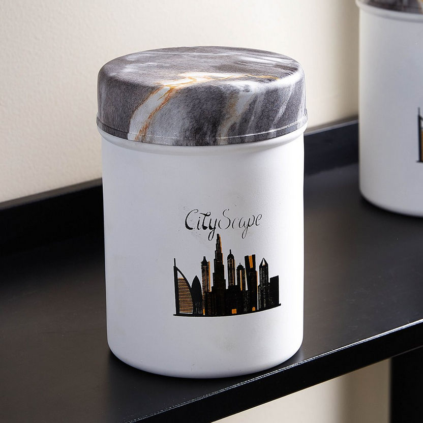 Cityscape Printed Stainless Steel Canister with Wooden Lid - 1400 ml-Containers and Jars-image-0
