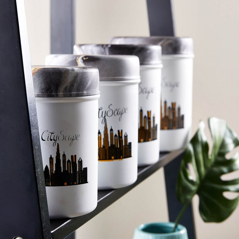 Cityscape Printed Stainless Steel Canister with Wooden Lid - 1400 ml-Containers and Jars-image-2