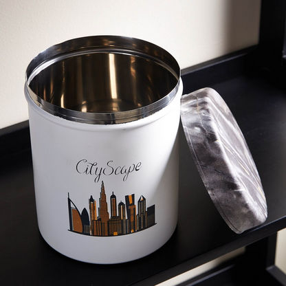 Cityscape Printed Stainless Steel Canister with Wooden Lid - 2300 ml