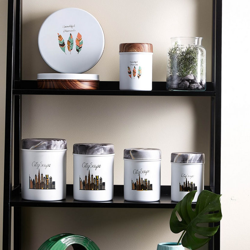Cityscape Printed Stainless Steel Canister with Wooden Lid - 2300 ml-Containers and Jars-image-3