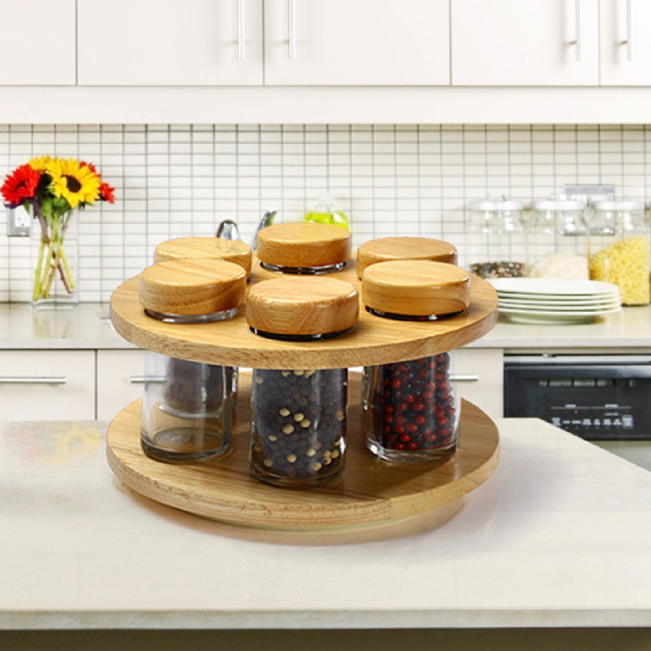 طقم قارورات توابل بغطاء خشبي وحامل من بيلي - 6 قطع-hbxhomeware-hbxkitchen-image-1