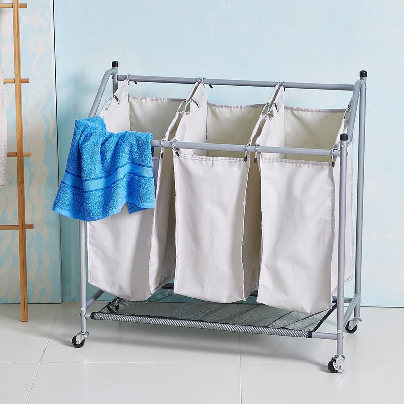 Anna Rolling Laundry Hamper with 3 Compartments-Laundry Hampers-image-0