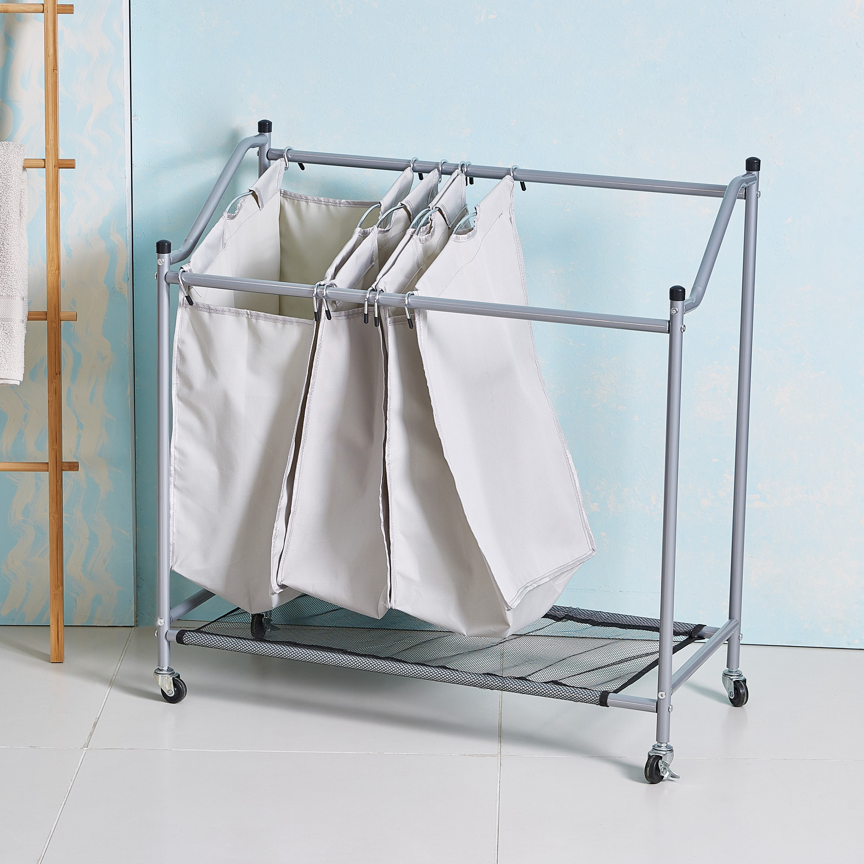 Anna Rolling Laundry Hamper with 3 Compartments-hbxbathroom-bathroomstorage-laundryhampers-image-2