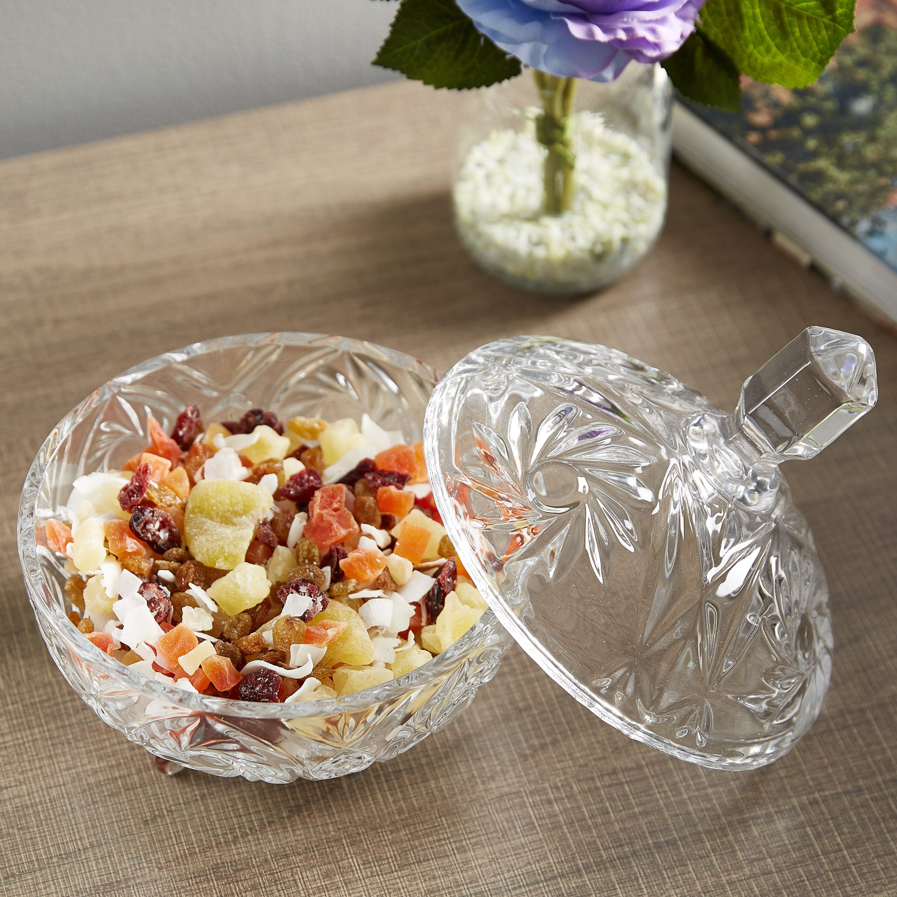 Crystal Cut Footed Candy Bowl with Lid - 16 cm-hbxdecorandfurnishings-tabletop-serveware-image-2