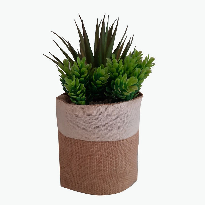 Livia Artificial Succulent Plant in Burlap Pot - 28 cm-Artificial Flowers and Plants-image-0