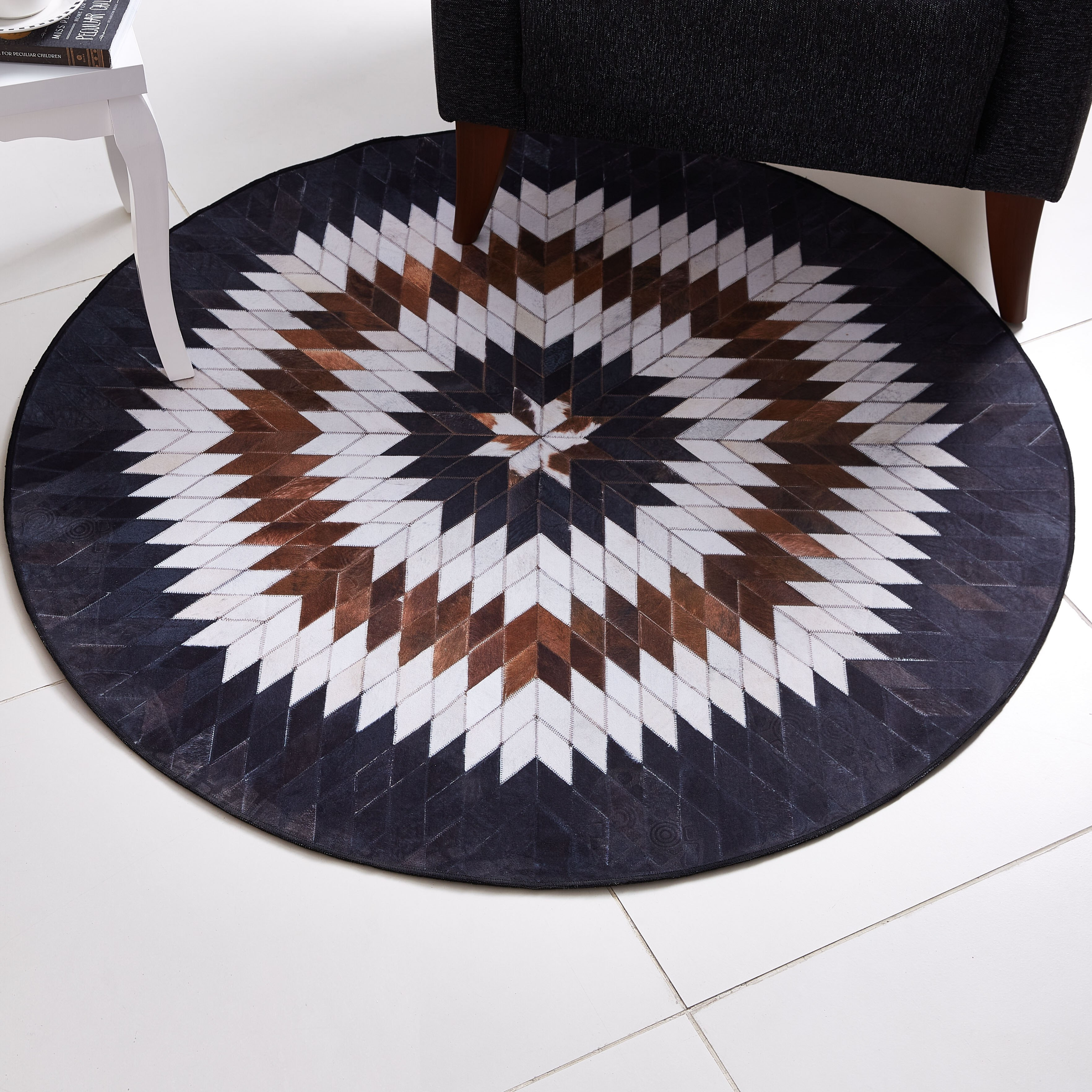 Faux Print Leather Patch Rug - 120 cm-hbxdecorandfurnishings-floorcoverings-rugs-image-1