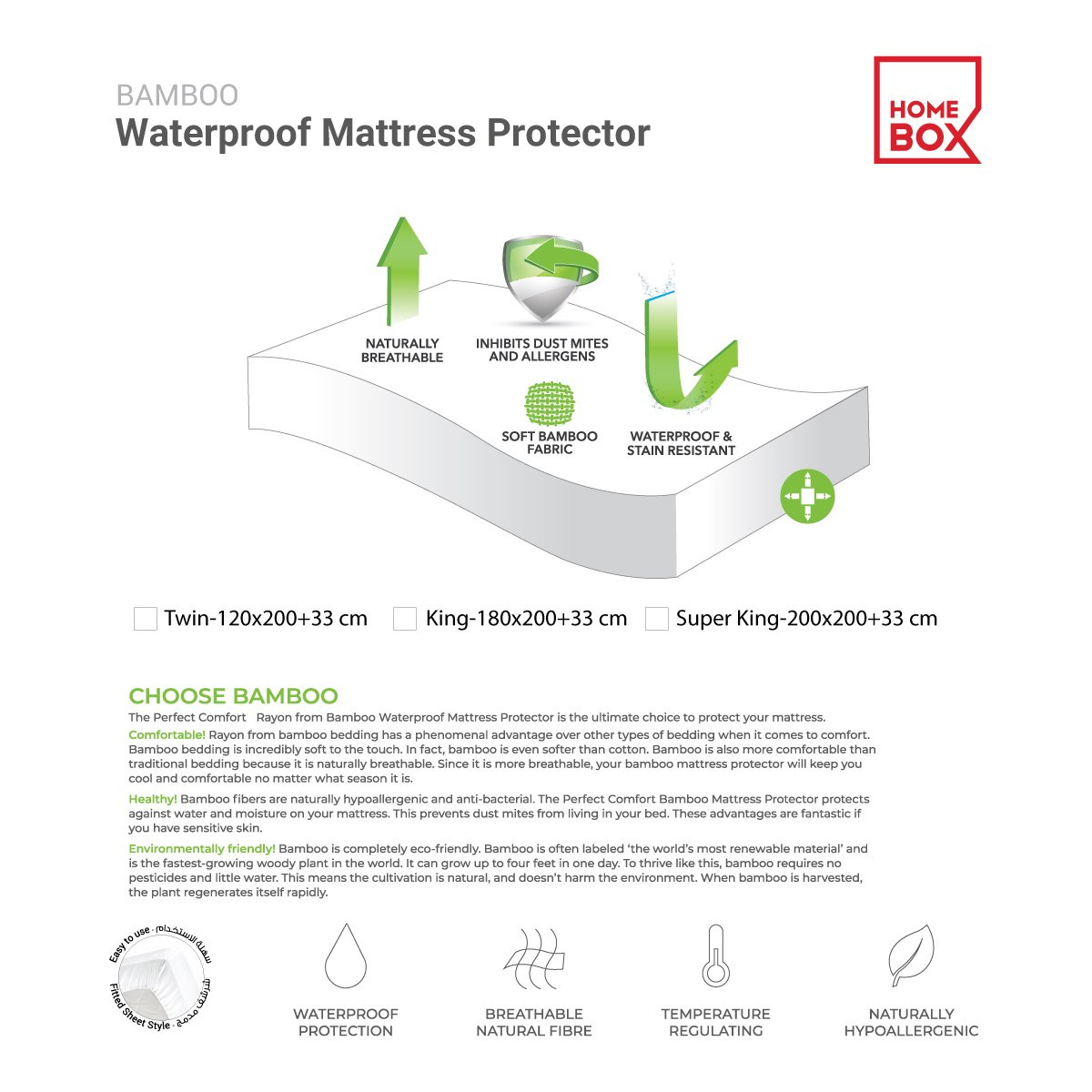 Bamboo Waterproof Super King Size Mattress Protector - 200x200 cm-PROMO_HB_AE_B1G1_250925-image-7