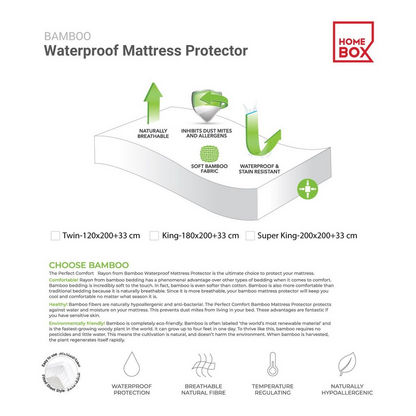 Bamboo Waterproof Super King Size Mattress Protector - 200x200 cms