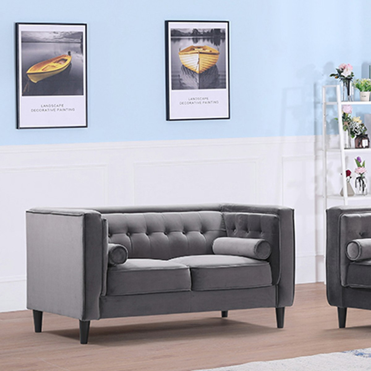 كنبة مخمليّة مقعدين مع 2 وسادة داعمة من شينا-hbxlivingroom-sofasandarmchairs-sofas-image-1