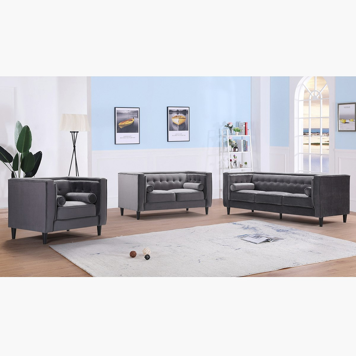 كنبة مخمليّة مقعد واحد مع 2 وسائد داعمة من شينا-hbxlivingroom-sofasandarmchairs-sofas-image-7