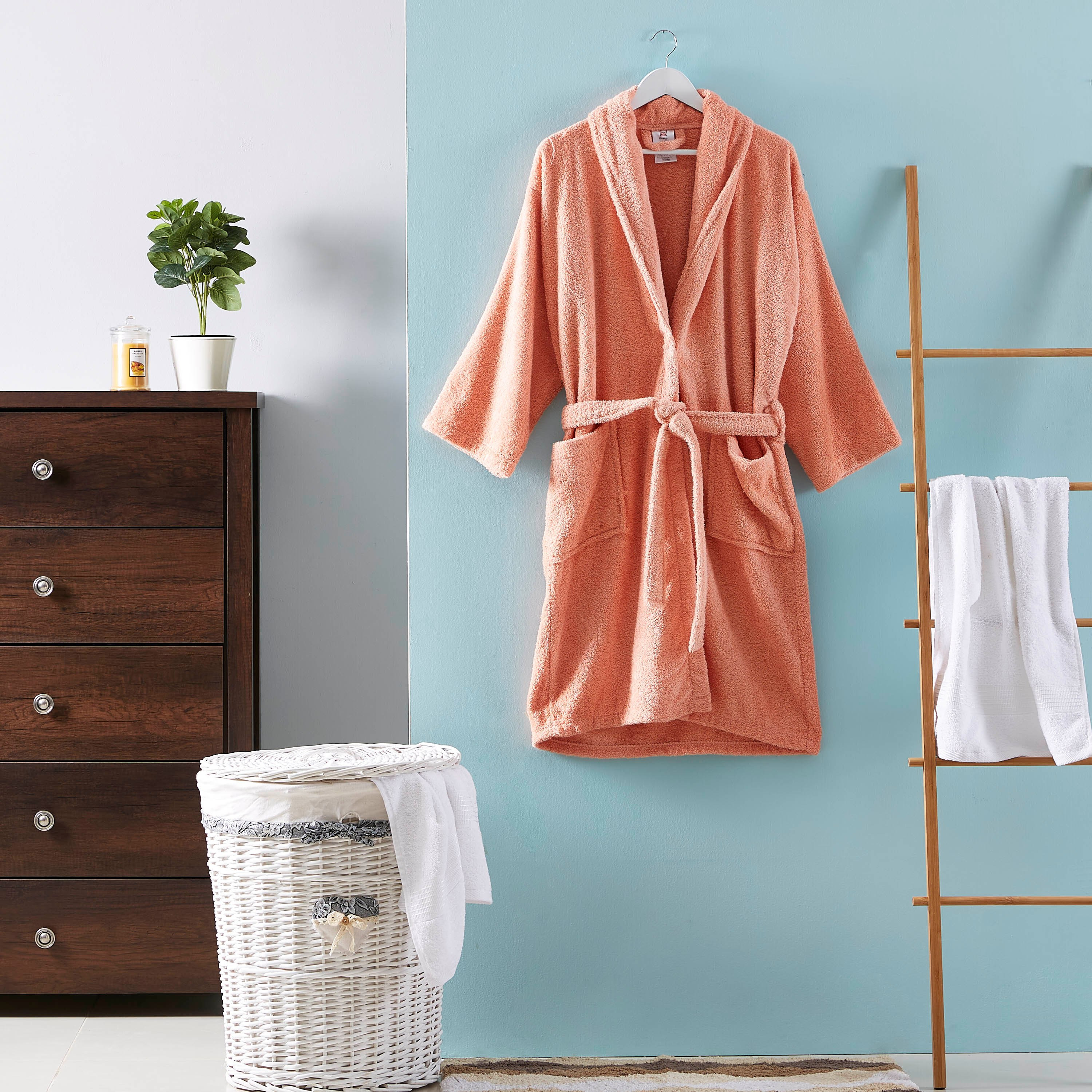 روب حمّام قطني منسدل بياقة عادية من اسينشيال - كبير جدًا-hbxbathroom-bathroomtextiles-image-4