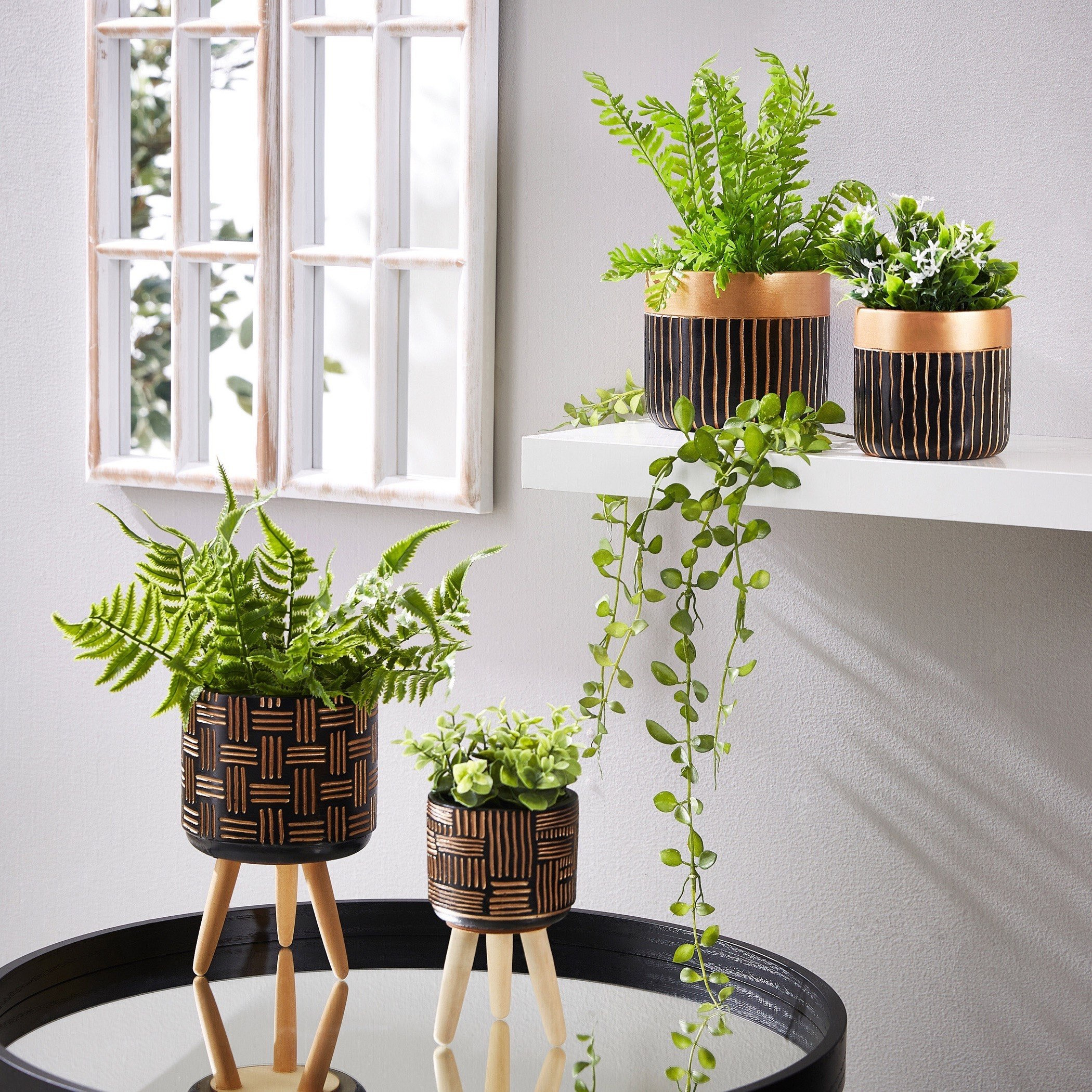 إصيص حديقة إسمنت بقوائم خشبيّة من سيجو-hbxdecorandfurnishings-homeaccessories-artificialflowersandplants-image-4