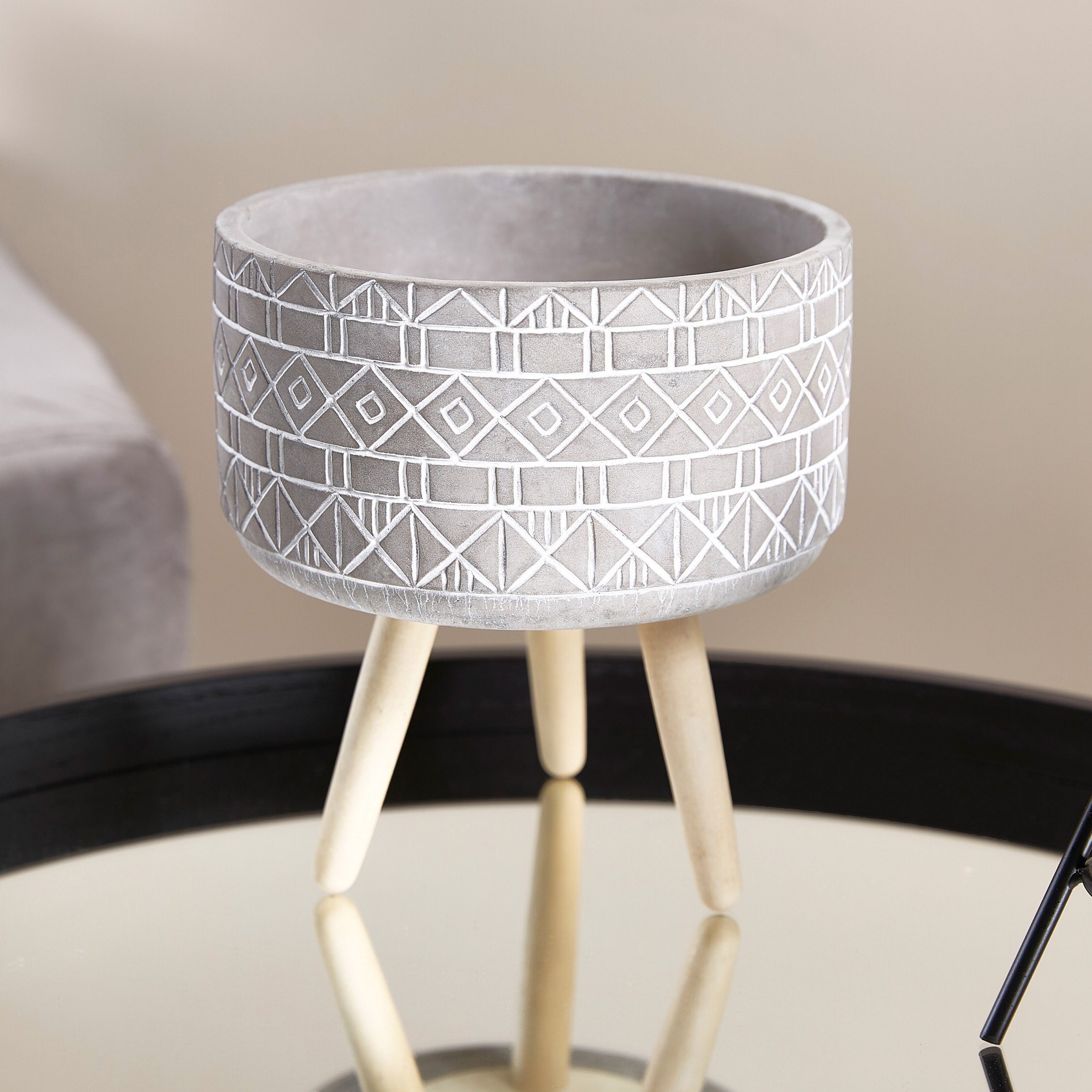Maison Cement Garden Pot with Wooden Legs-hbxdecorandfurnishings-homeaccessories-artificialflowersandplants-image-1