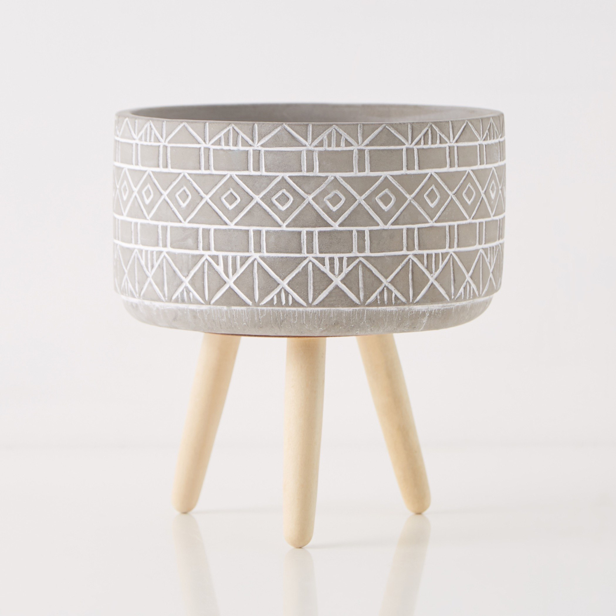 Maison Cement Garden Pot with Wooden Legs-hbxdecorandfurnishings-homeaccessories-artificialflowersandplants-image-5