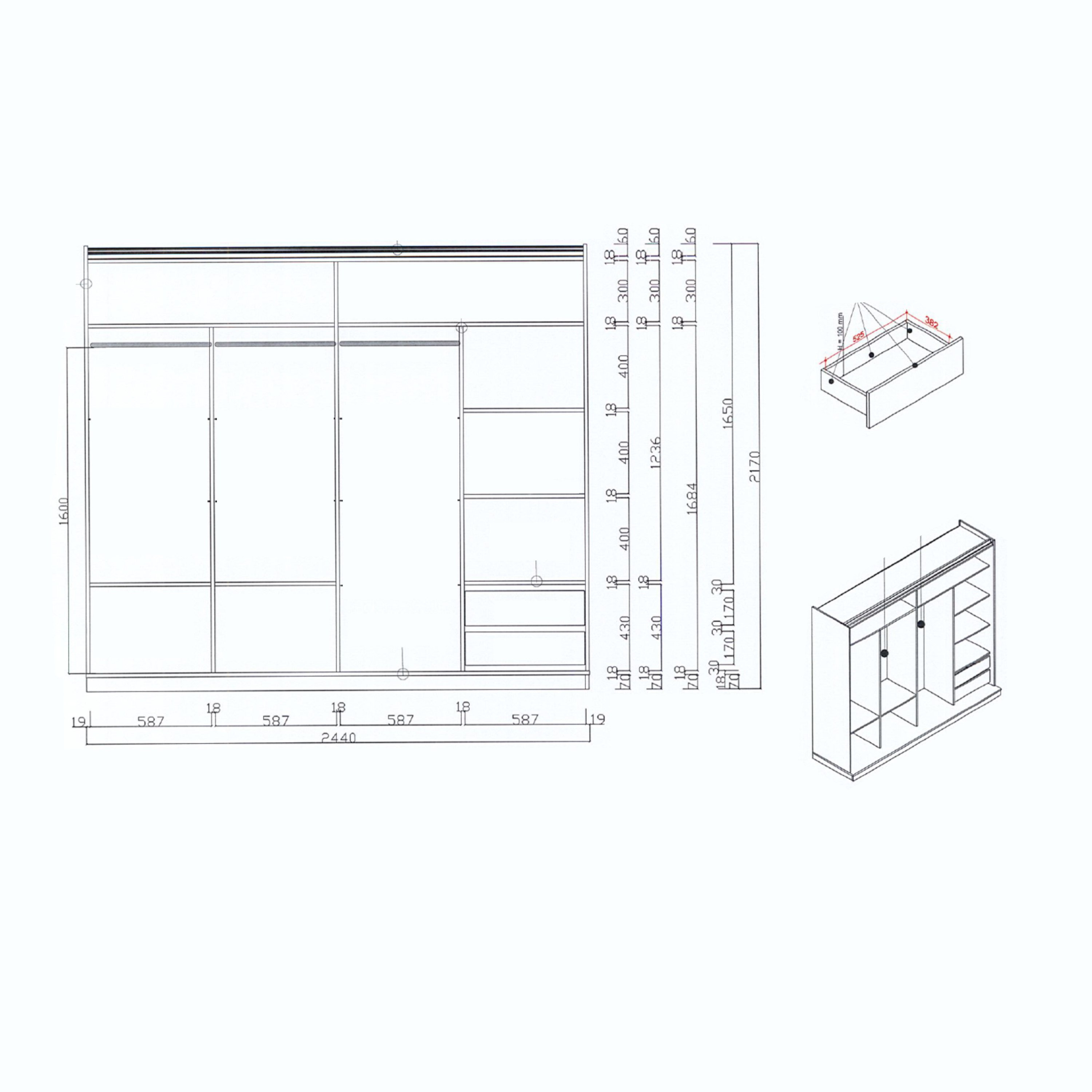 خزانة ملابس بباب انزلاقي مع مرآتين من كوزا-hbxfurniture-wardrobes-image-5