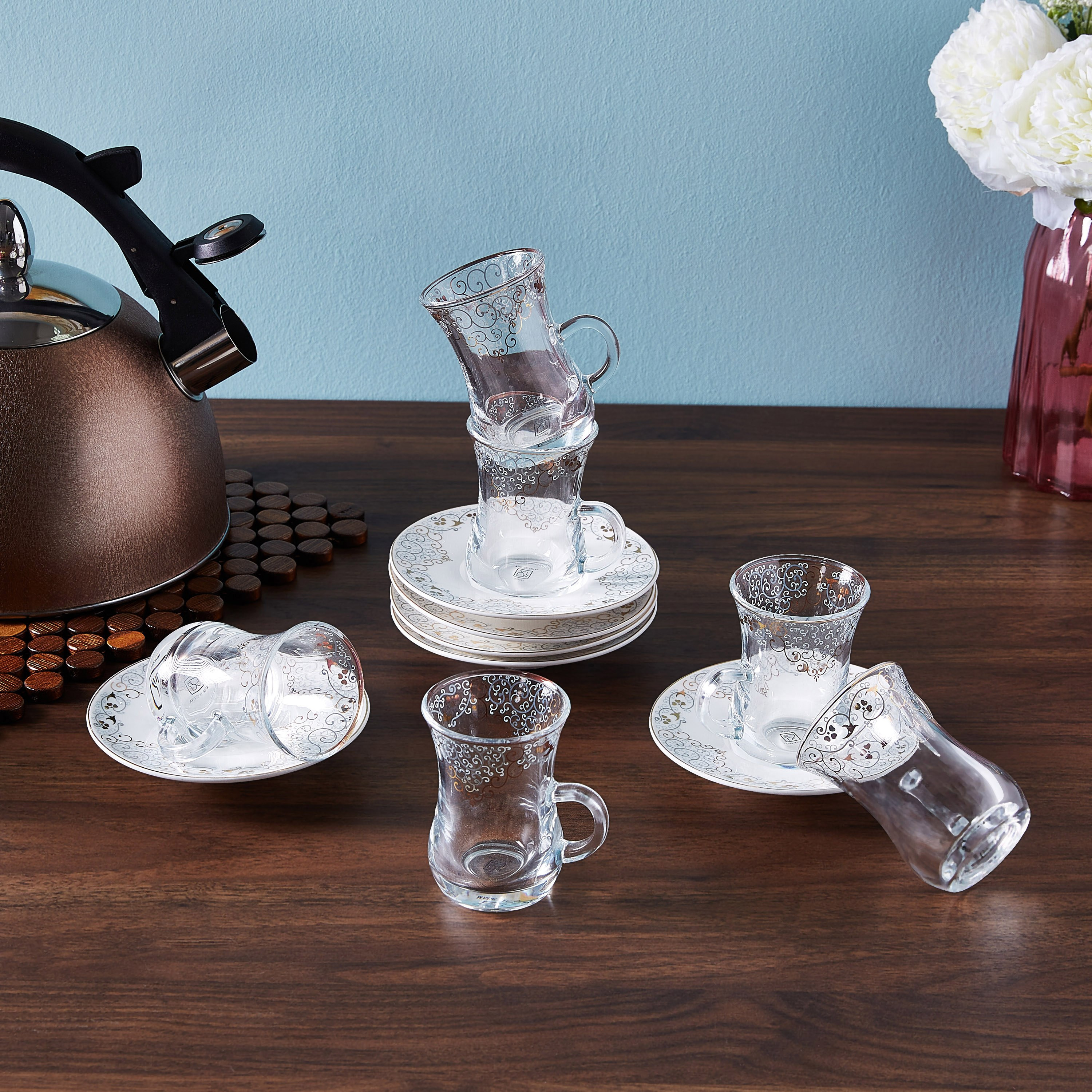 طقم استيكان بطبعات من أوركيد - 12 قطع-hbxhomeware-diningandtabletop-coffeeandteasets-image-1