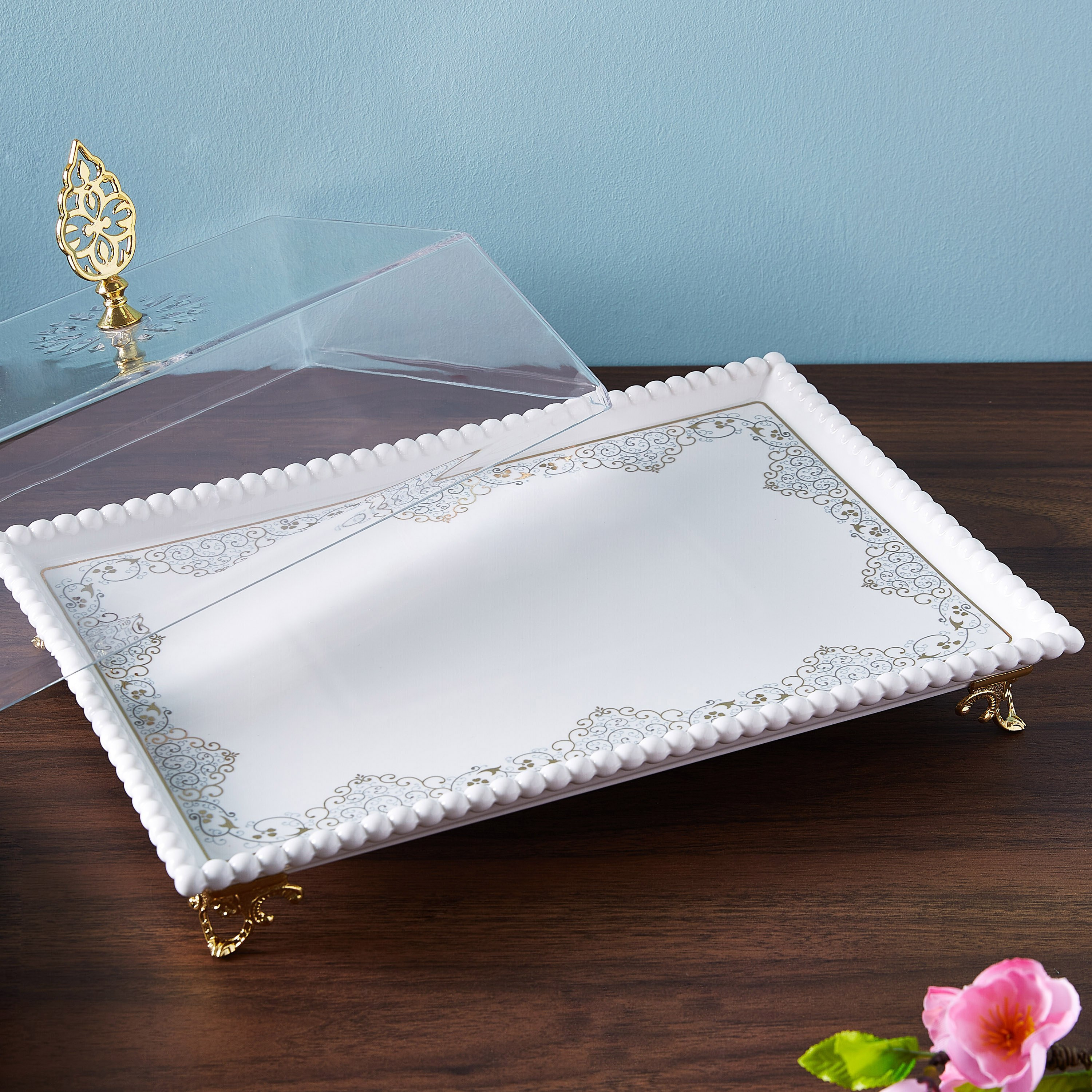 صحن مربع بطبعات وغطاء زجاجي من أوركيد - 36 سم-hbxdecorandfurnishings-tabletop-serveware-image-2