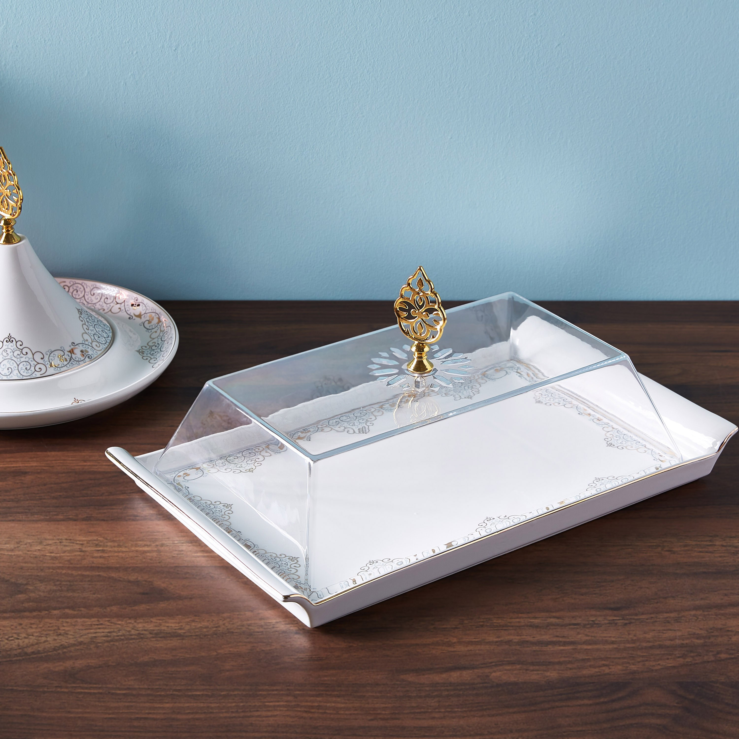 Orchid Printed Rectangular Tray with Glass Cover - 40 cm-hbxhomeware-hbxkitchen-image-1
