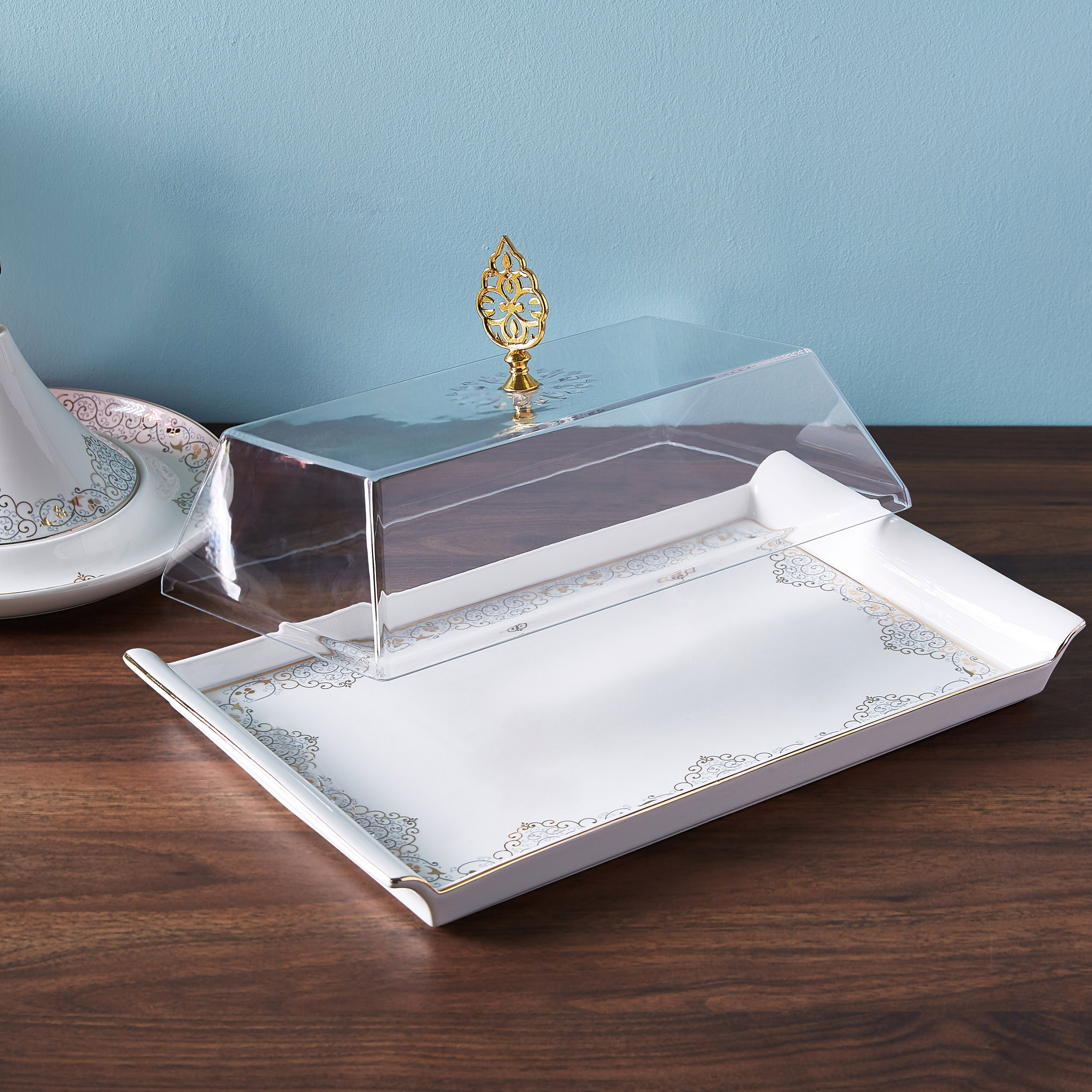 Orchid Printed Rectangular Tray with Glass Cover - 40 cm-hbxhomeware-hbxkitchen-image-2