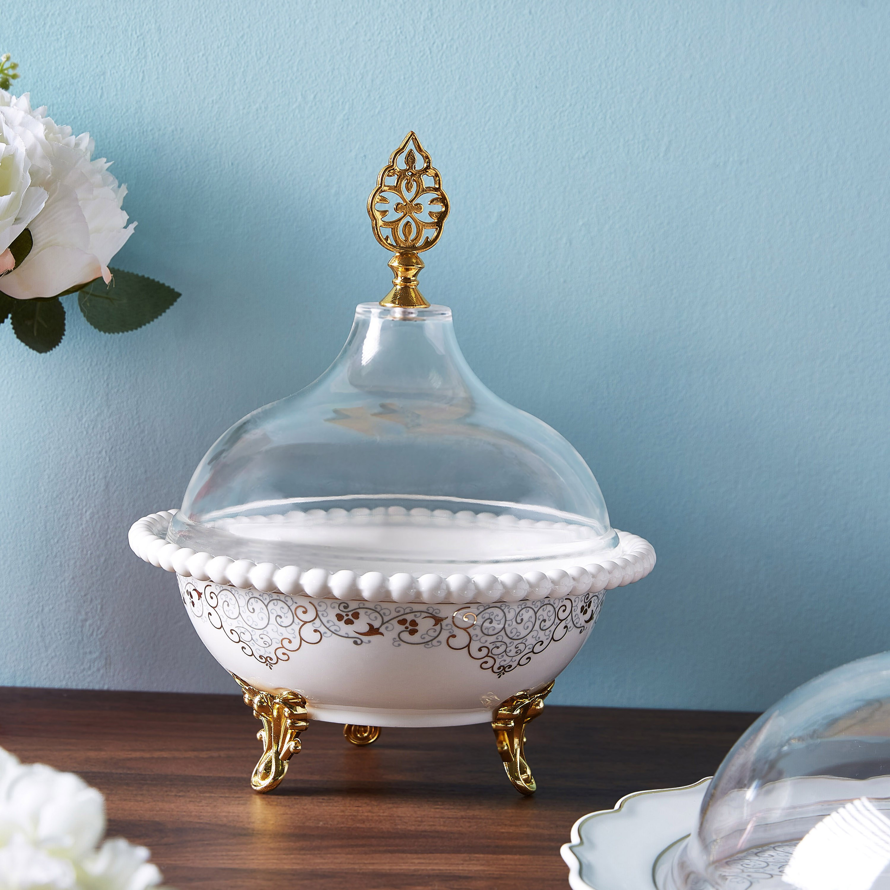 وعاء تمر بطبعات وغطاء زجاجي من أوركيد - 20 سم-hbxdecorandfurnishings-tabletop-serveware-image-1