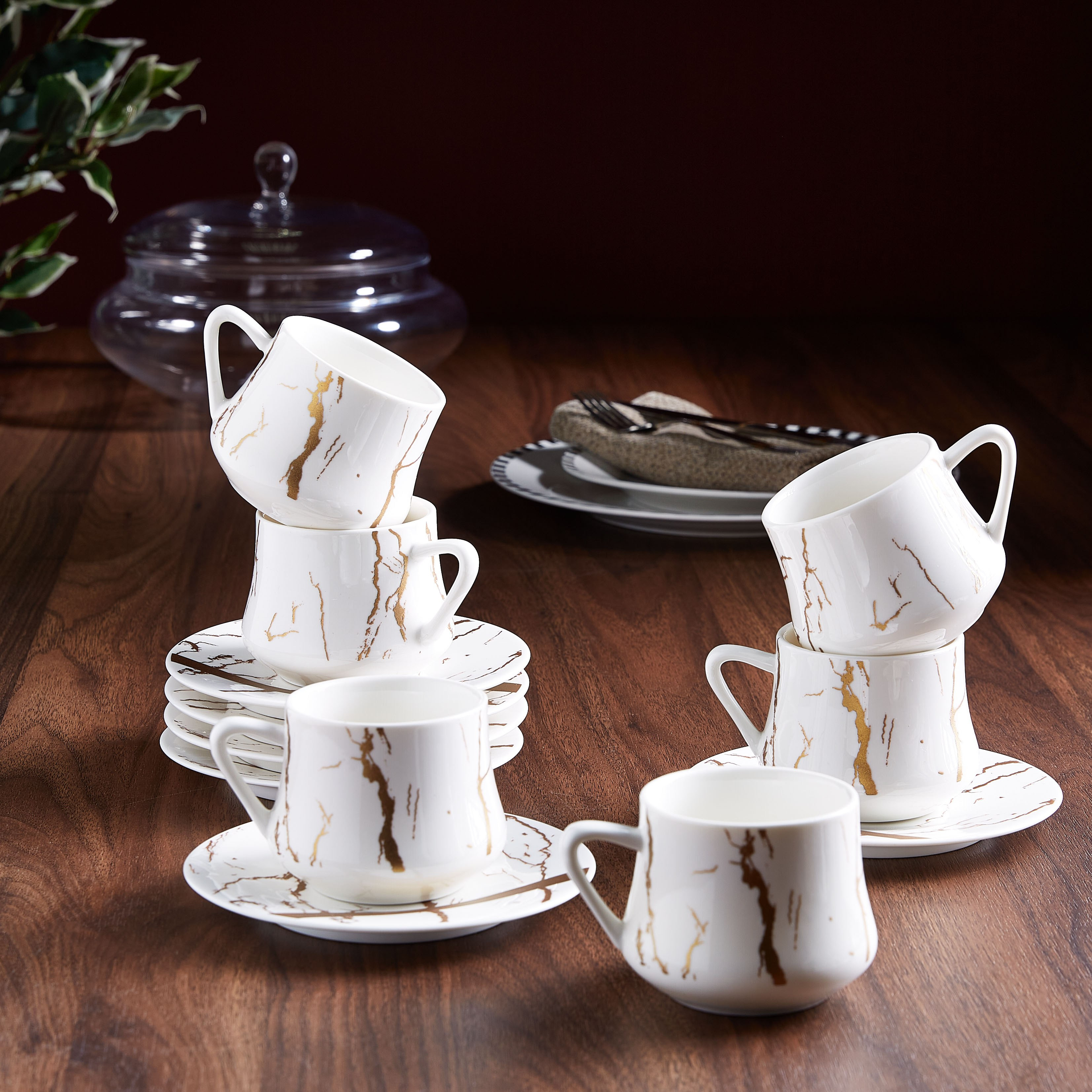 طقم فناجين بصحون وطبعات 12 قطعة من أوركيد - 220 مل-hbxhomeware-diningandtabletop-coffeeandteasets-image-3