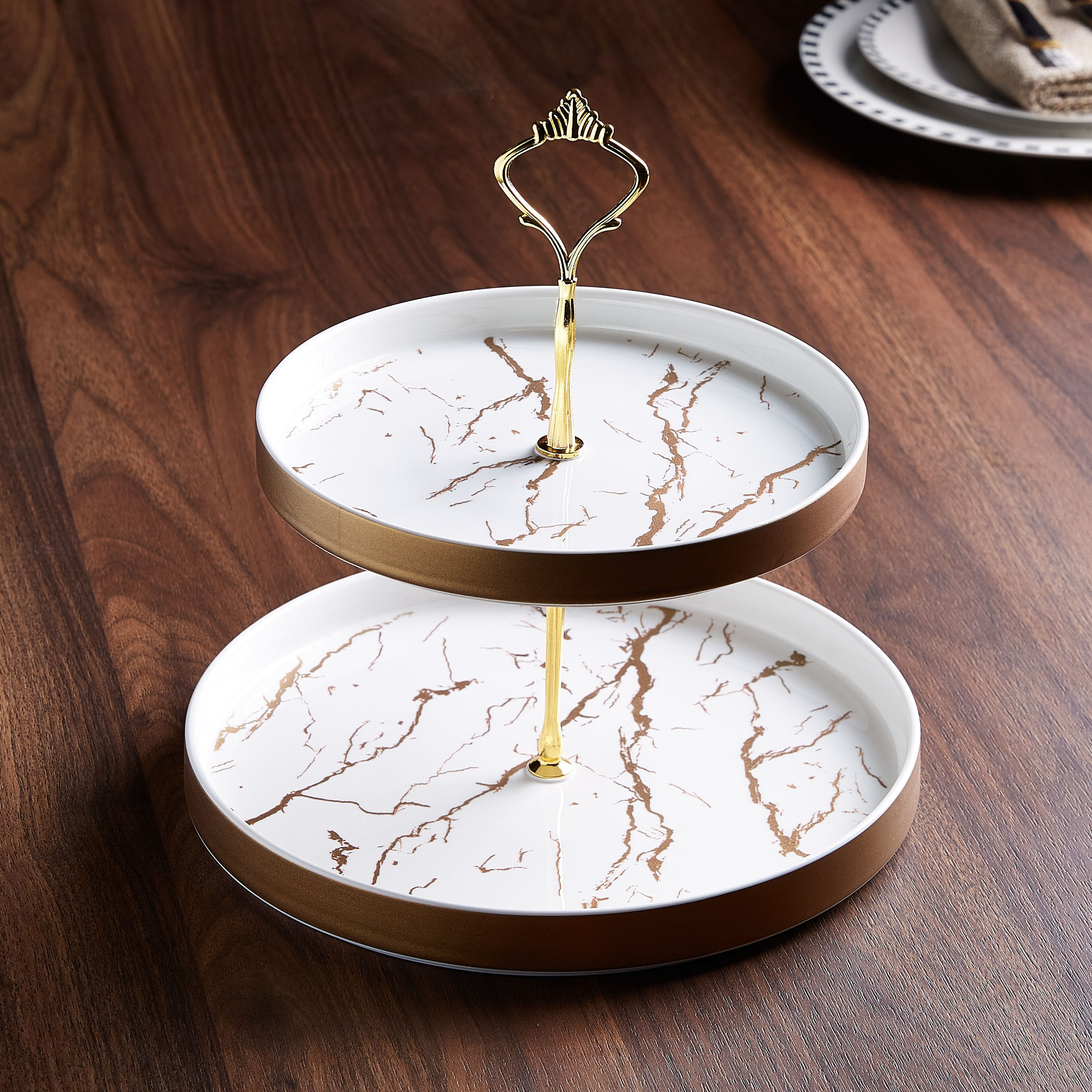 طقم حامل كعك بطابقين وطبعات من أوركيد-hbxdecorandfurnishings-tabletop-serveware-image-1