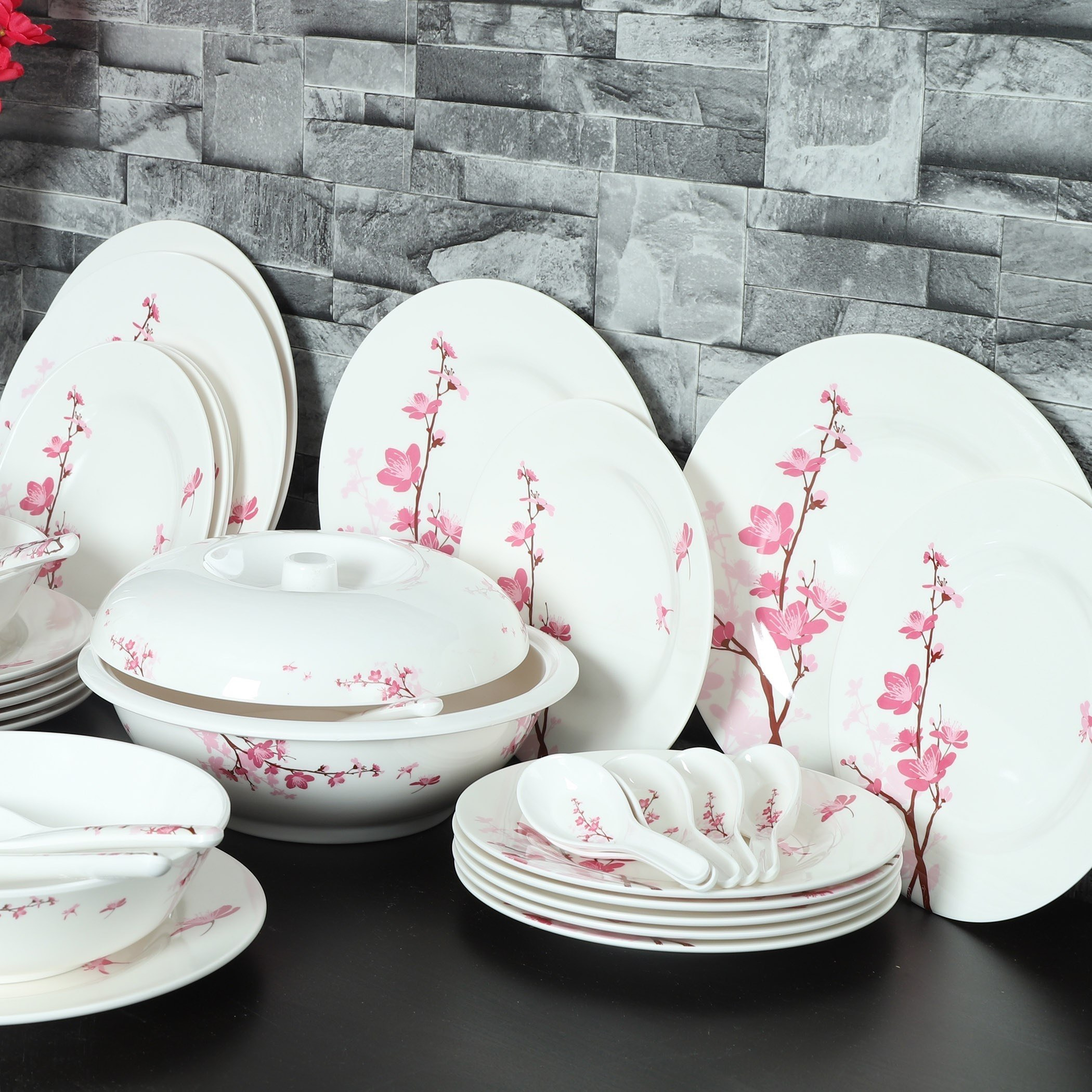 Buy Pink Blossom 50 Piece Dinner Set Online in Qatar Homebox