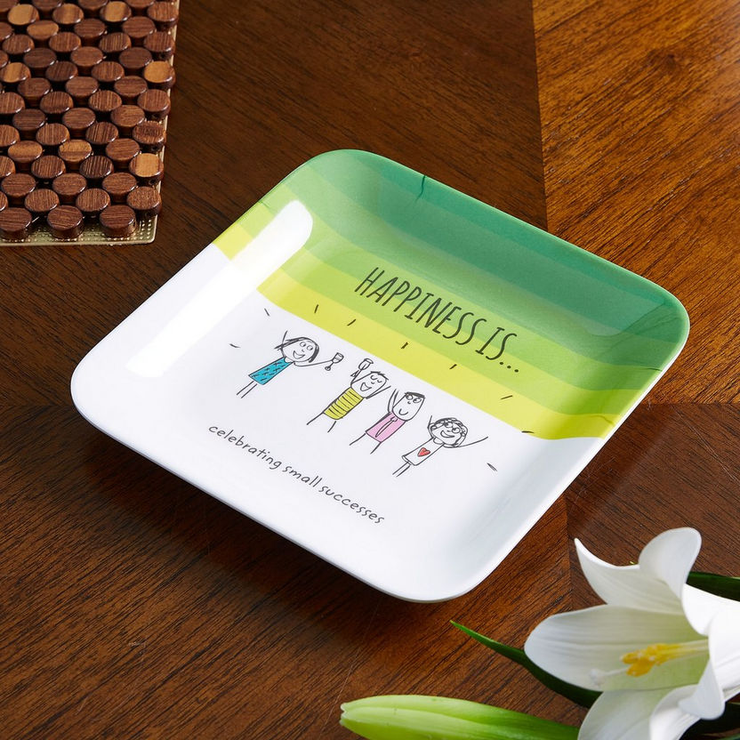 Happiness Printed Square Snack Plate - 23 cm-Plates and Bowls-image-0