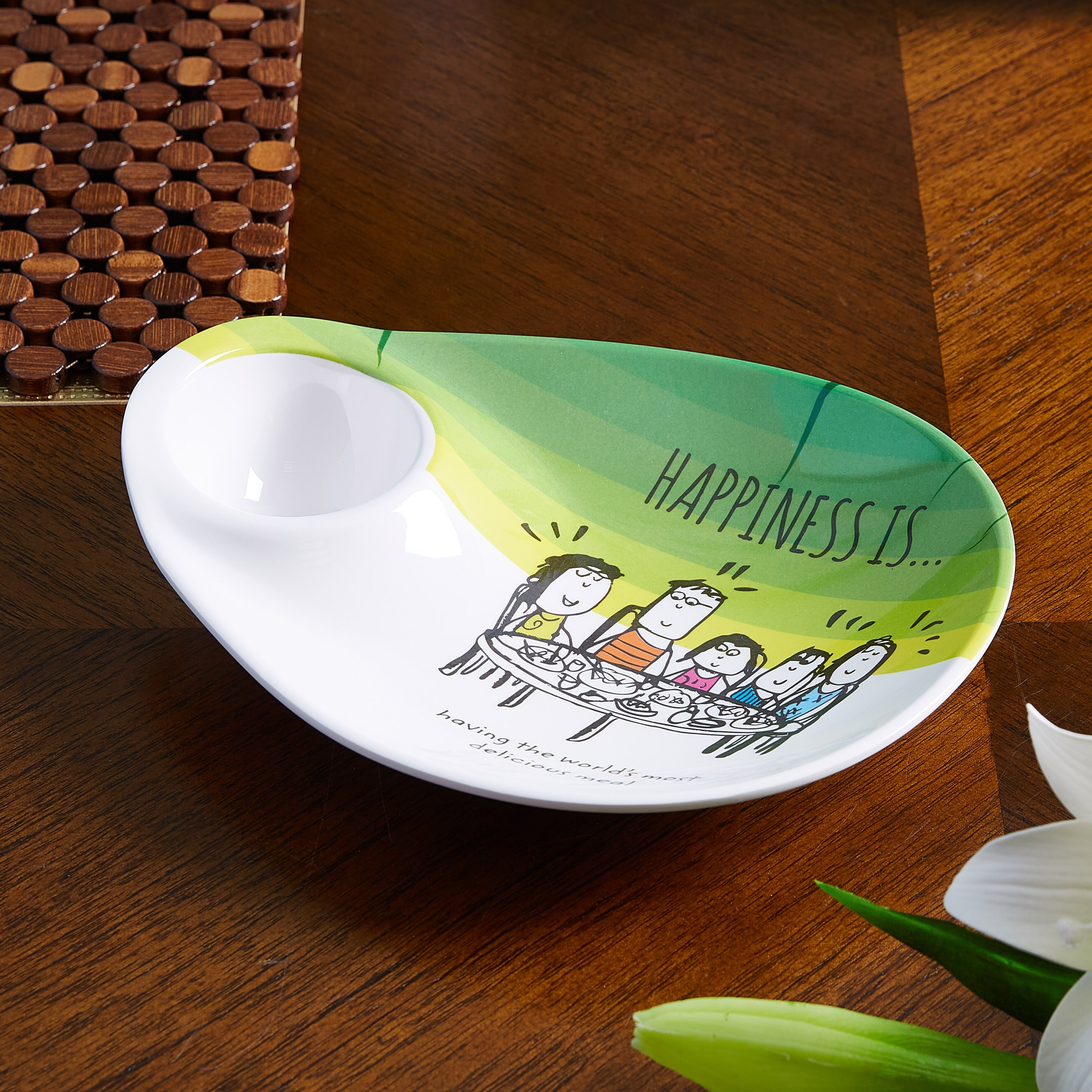 وعاء شيب أند ديب بطبعات من هابينيس - 26x21 سم-hbxdecorandfurnishings-tabletop-serveware-image-1