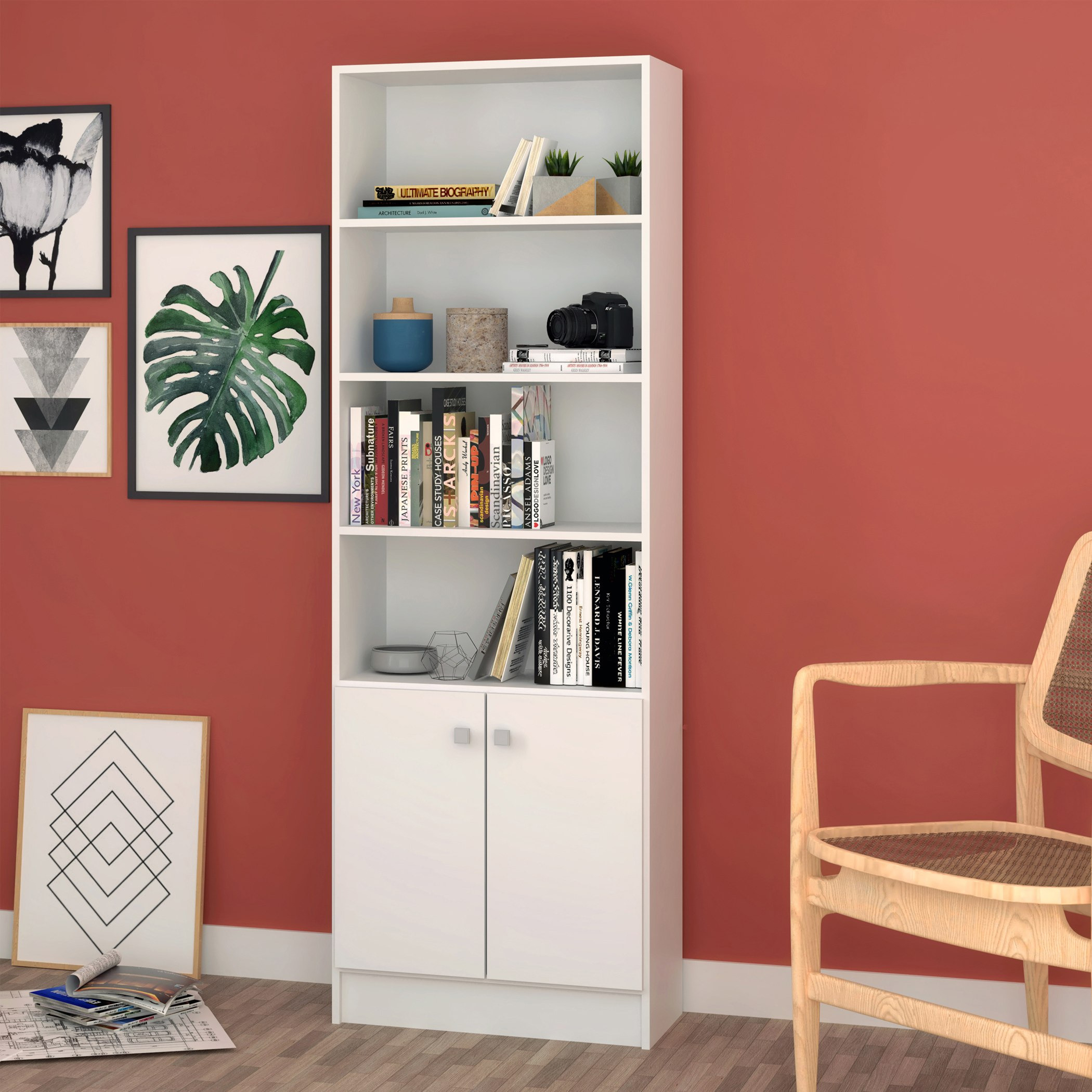 خزانة كتب ببابين وأربع أرفف من رونالد- 62x183x31 سم-hbxfurniture-office-bookcases-image-1