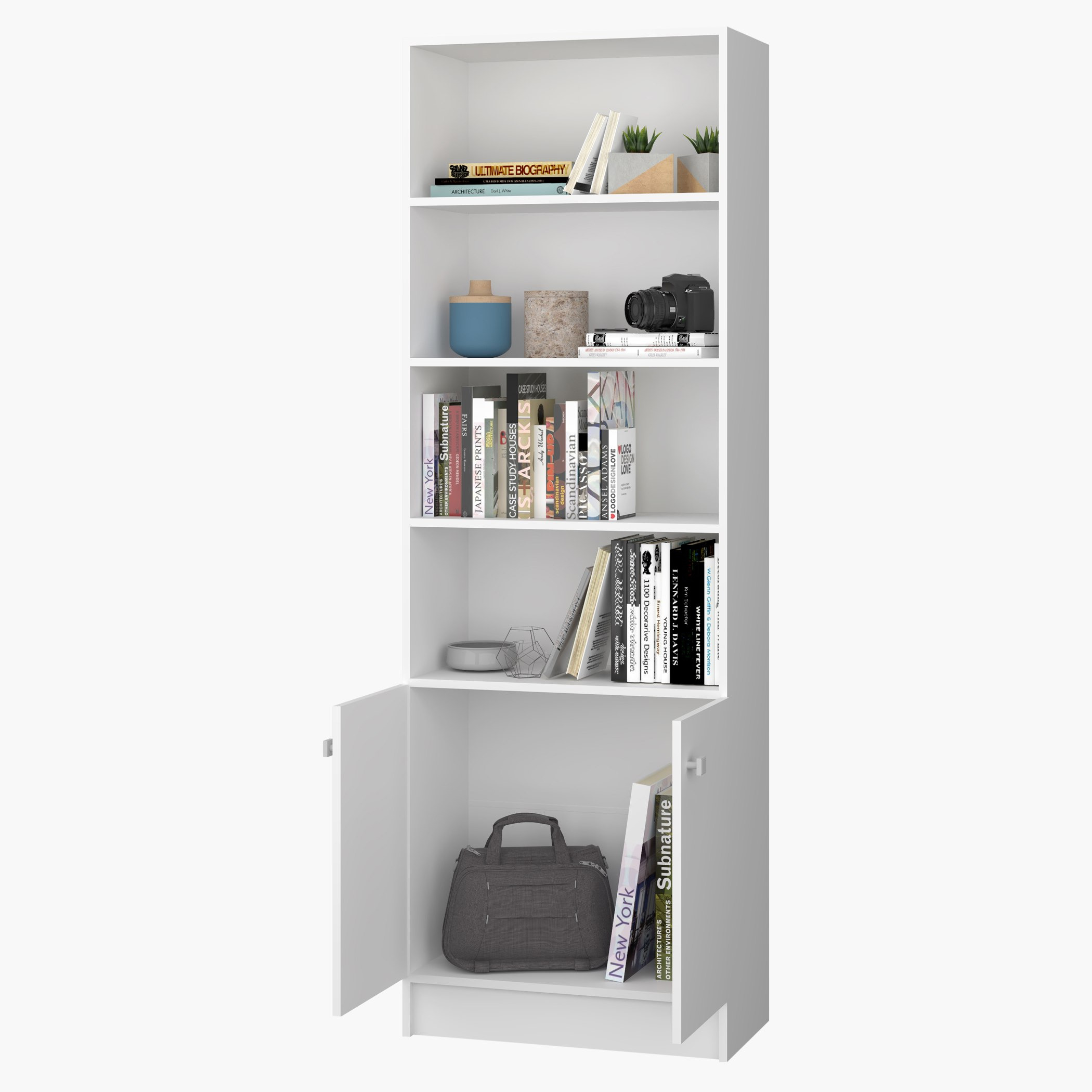 خزانة كتب ببابين وأربع أرفف من رونالد- 62x183x31 سم-hbxfurniture-office-bookcases-image-3