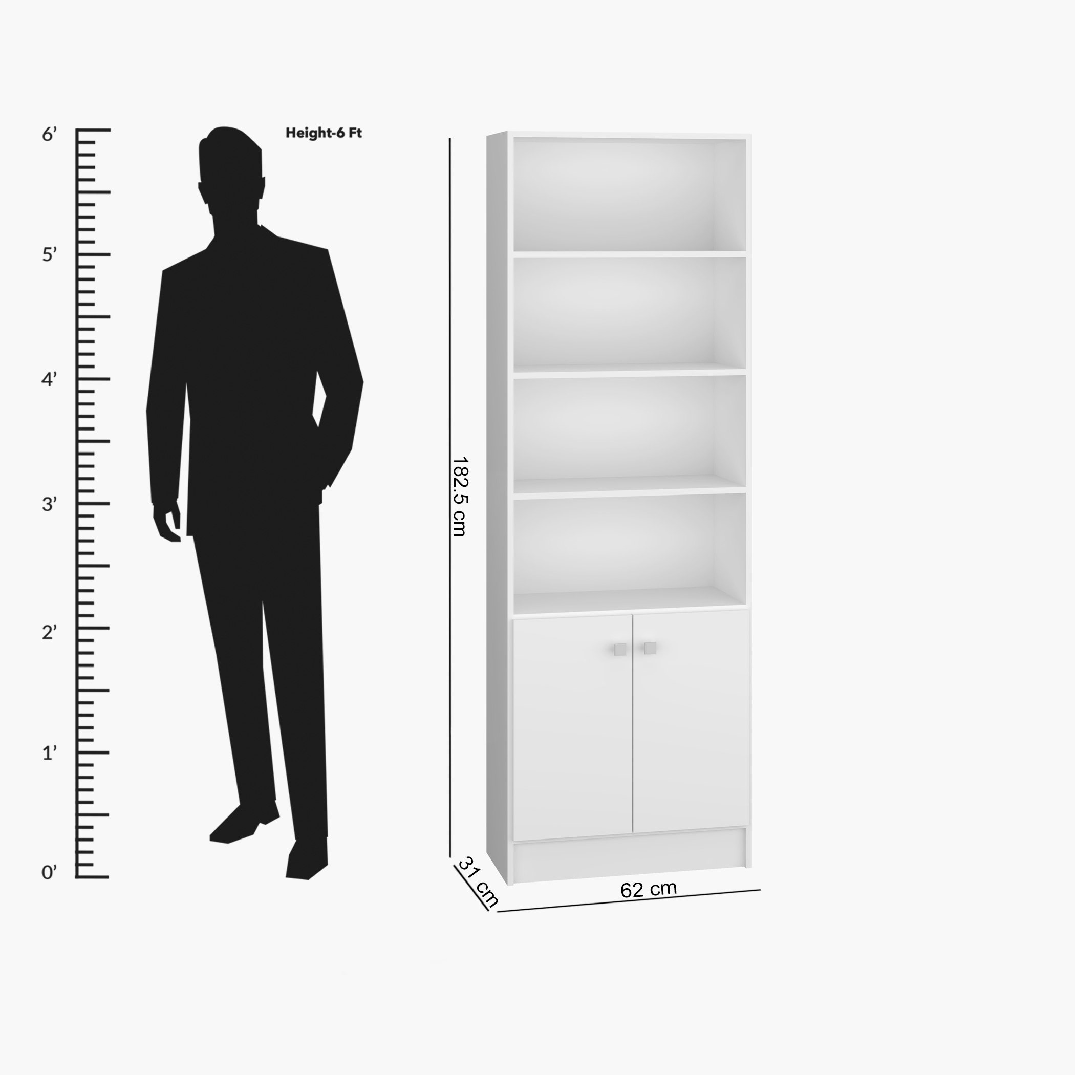 خزانة كتب ببابين وأربع أرفف من رونالد- 62x183x31 سم-hbxfurniture-office-bookcases-image-5