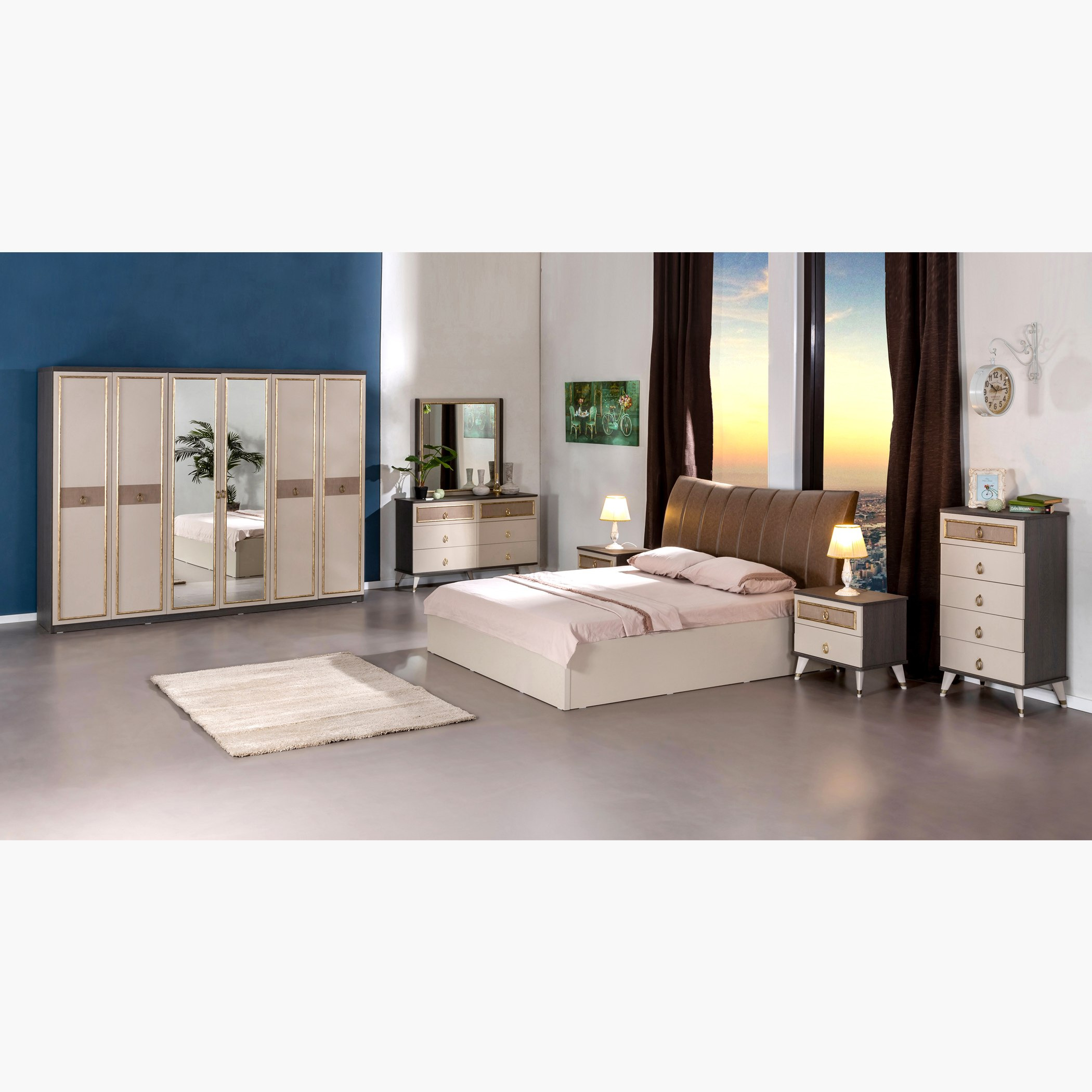 طقم غرفة نوم كينج 5 قطع من كانساس- 180X200 سم-hbxbedroom-bedsandbedsets-bedroomsets-king-image-1