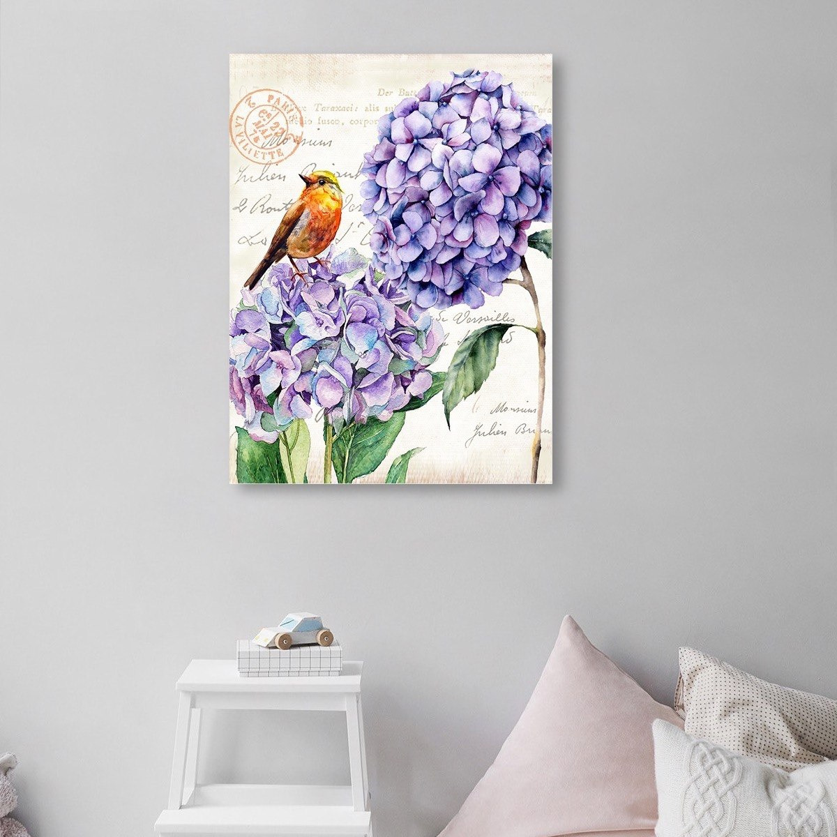 Elmer Postcard Bird and Flowers Canvas Printing Framed Picture-hbxhomeware-hbxdecorandfurnishings-image-1