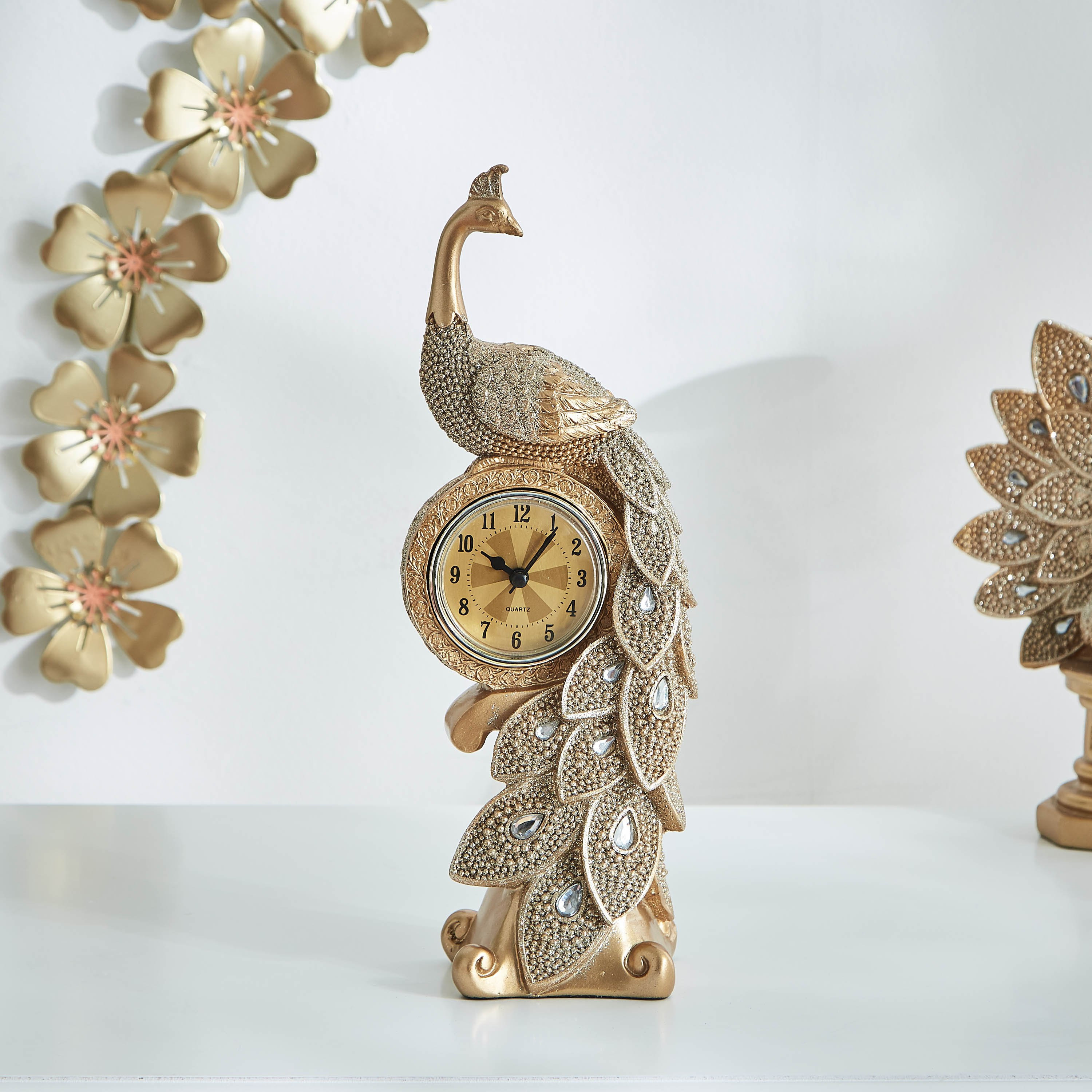 Quentin Polyresin Peacock Figurine with Clock-hbxhomeware-homedecor-figurinesandornaments-image-1