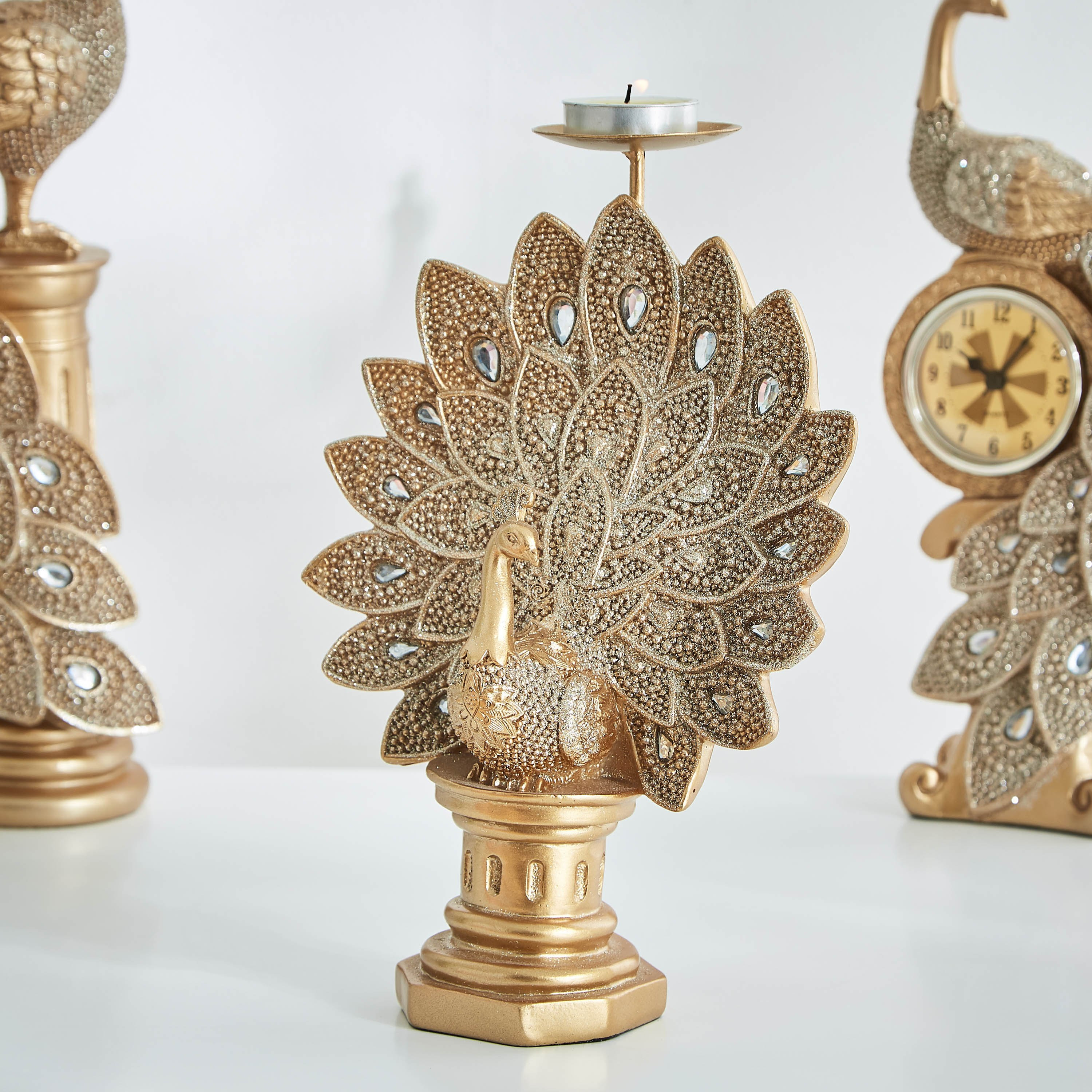 تمثال بوليريسين طاووس مع حامل شموع - كوينتين-hbxlivingroom-decorandaccessories-candleholders-image-2