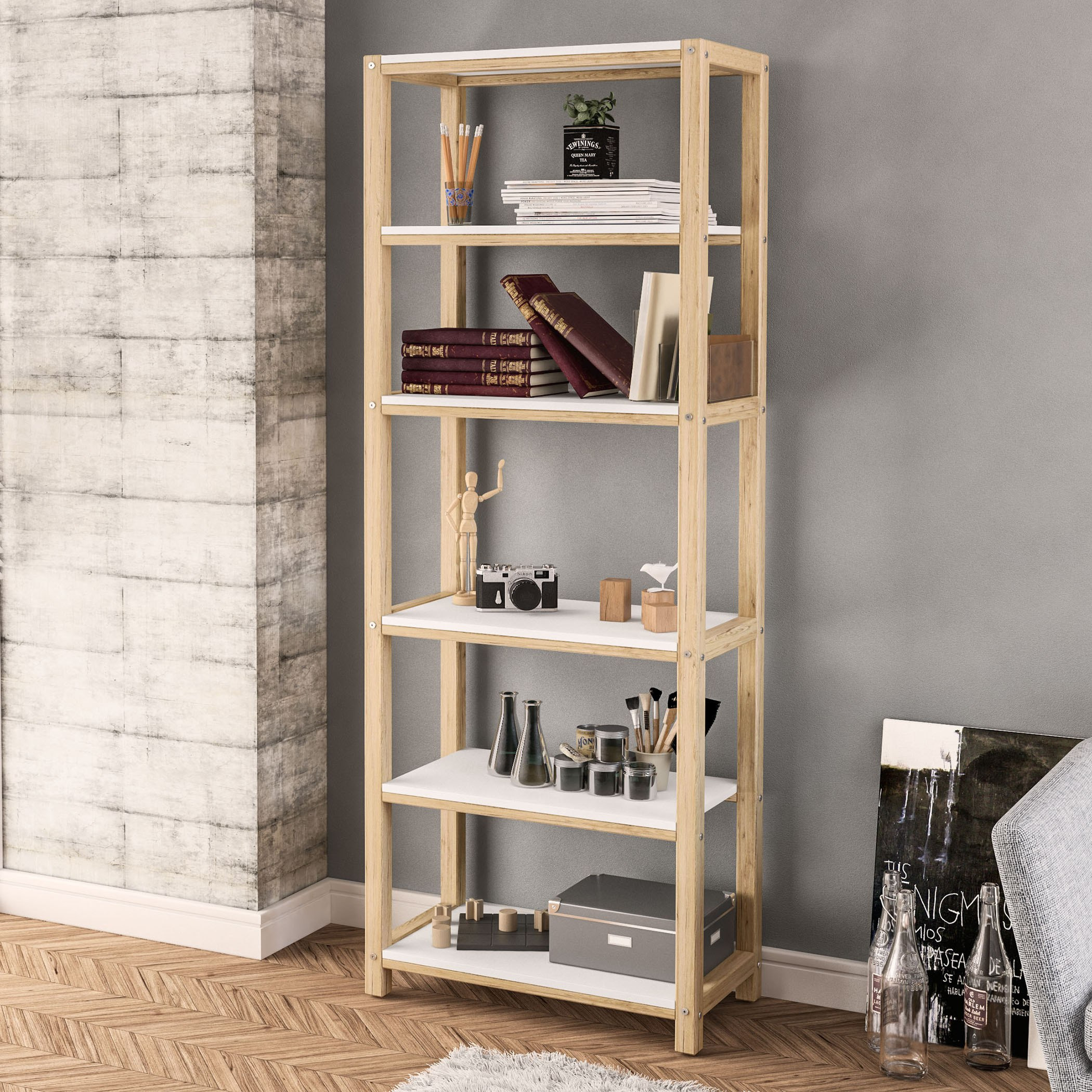 خزانة كتب 5 أرفف من أدلير - 35x68x180 سم-hbxfurniture-office-bookcases-image-1