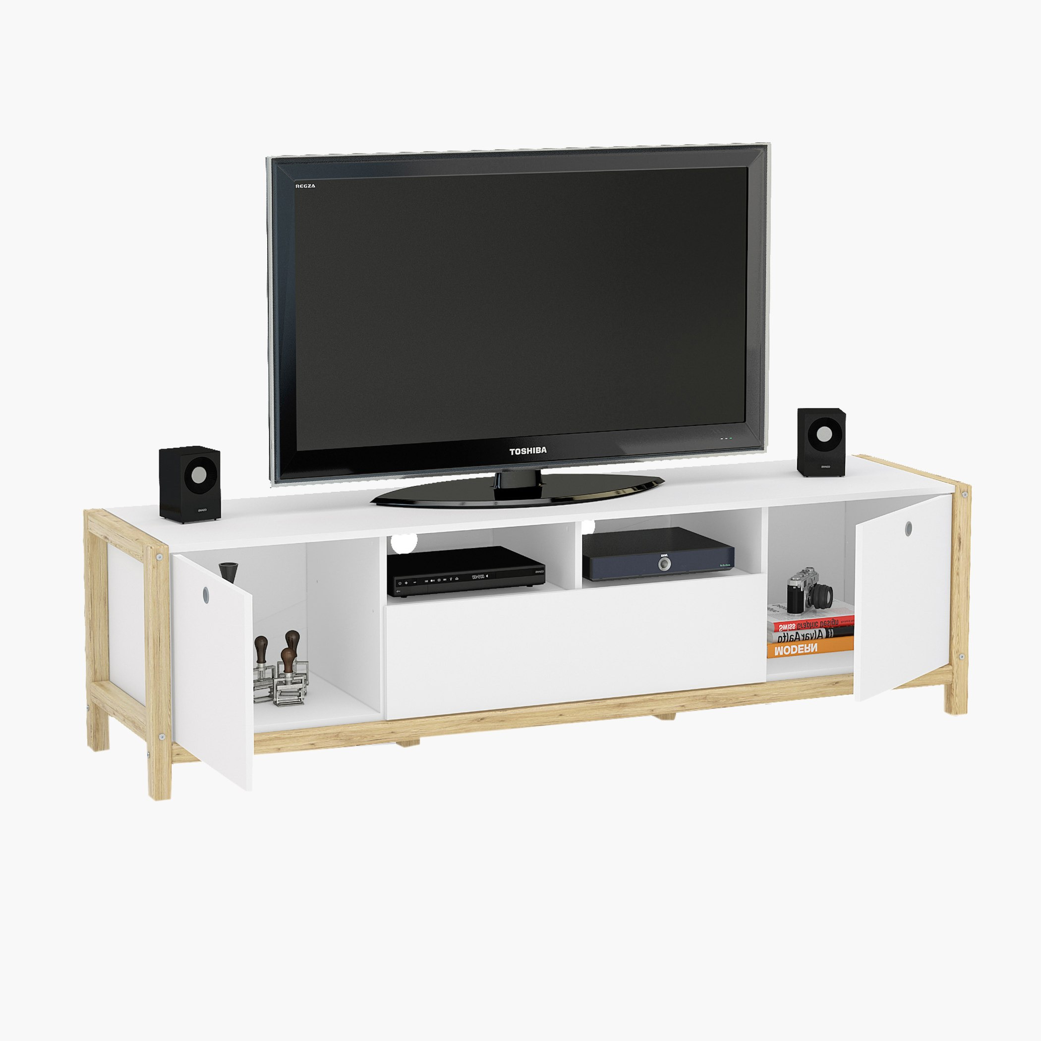 وحدة تلفزيون منخفضة بدرج واحد وبابين لأجهزة التلفاز حتي 70 بوصة من أدلير-hbxlivingroom-mediaunitsandstorage-tvunits-image-2
