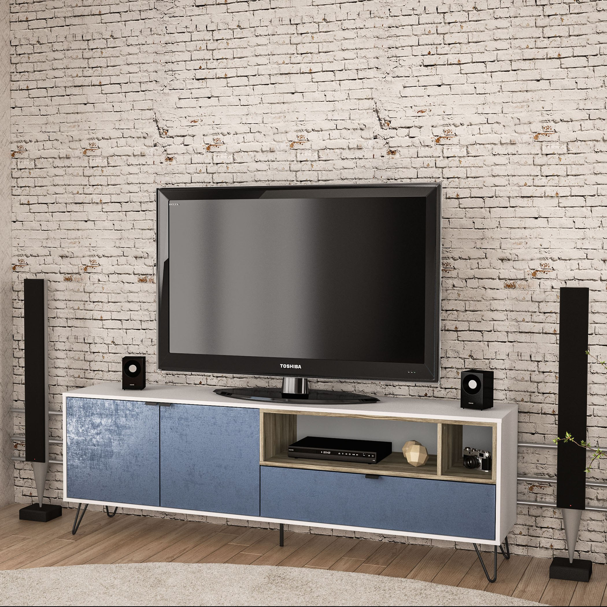 وحدة تلفزيون منخفضة بدرج واحد وبابين لأجهزة التلفاز حتي 70 بوصة من كايمان-hbxlivingroom-mediaunitsandstorage-tvunits-image-1