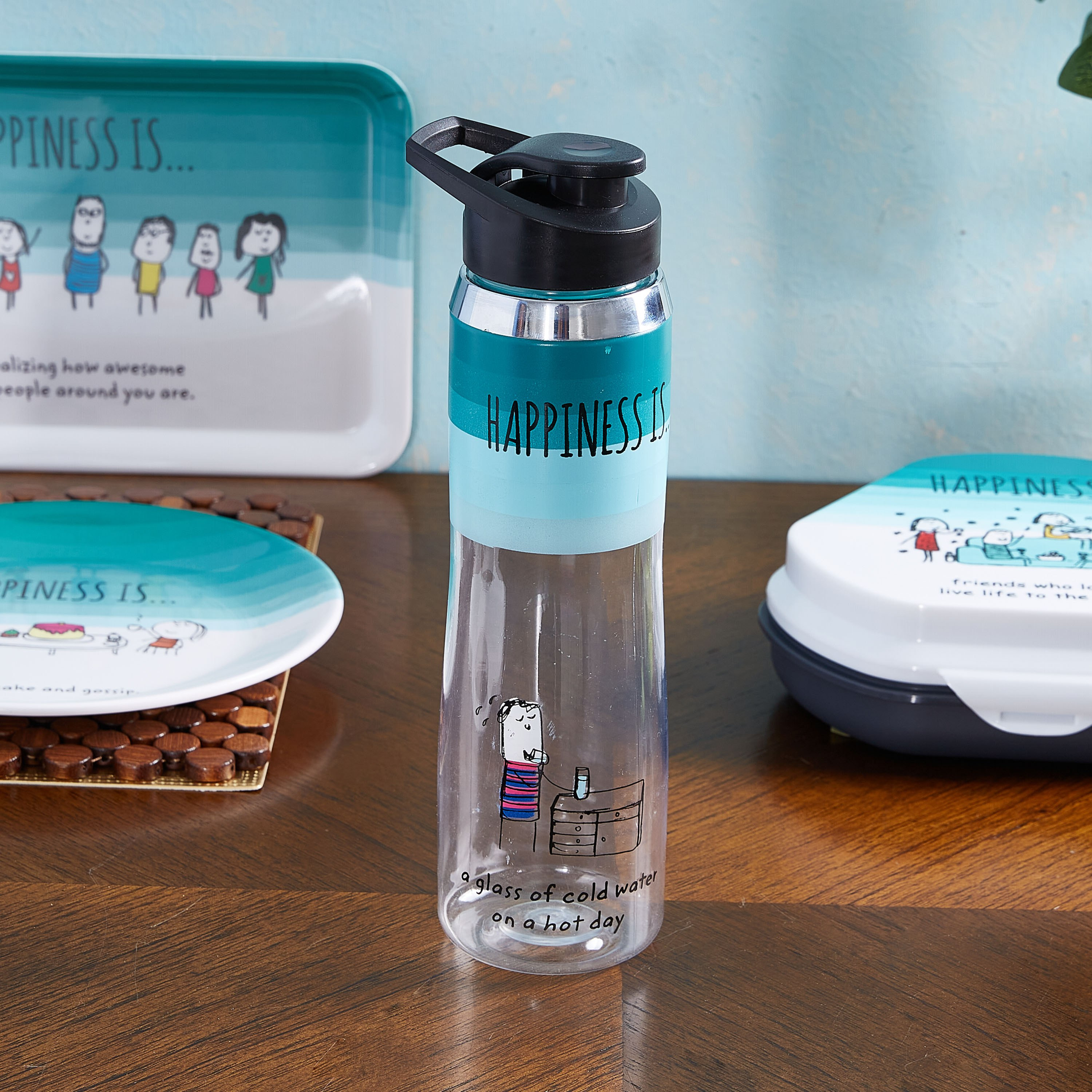 Happiness Printed Water Bottle - 1 L-hbxhomeware-diningandtabletop-bottles-image-1