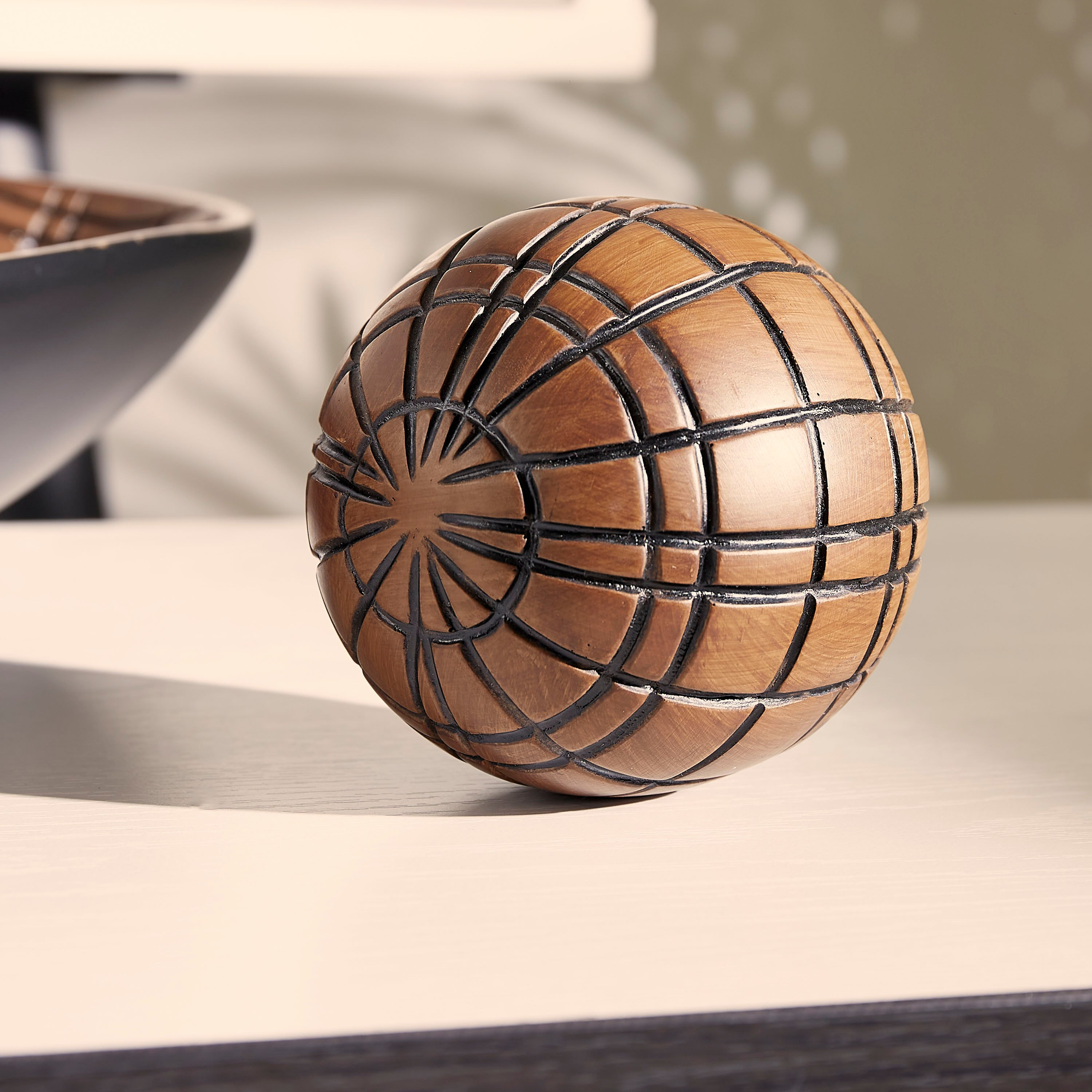 Oak Checked Polyresin Decorative Ball-hbxhomeware-homedecor-figurinesandornaments-image-2