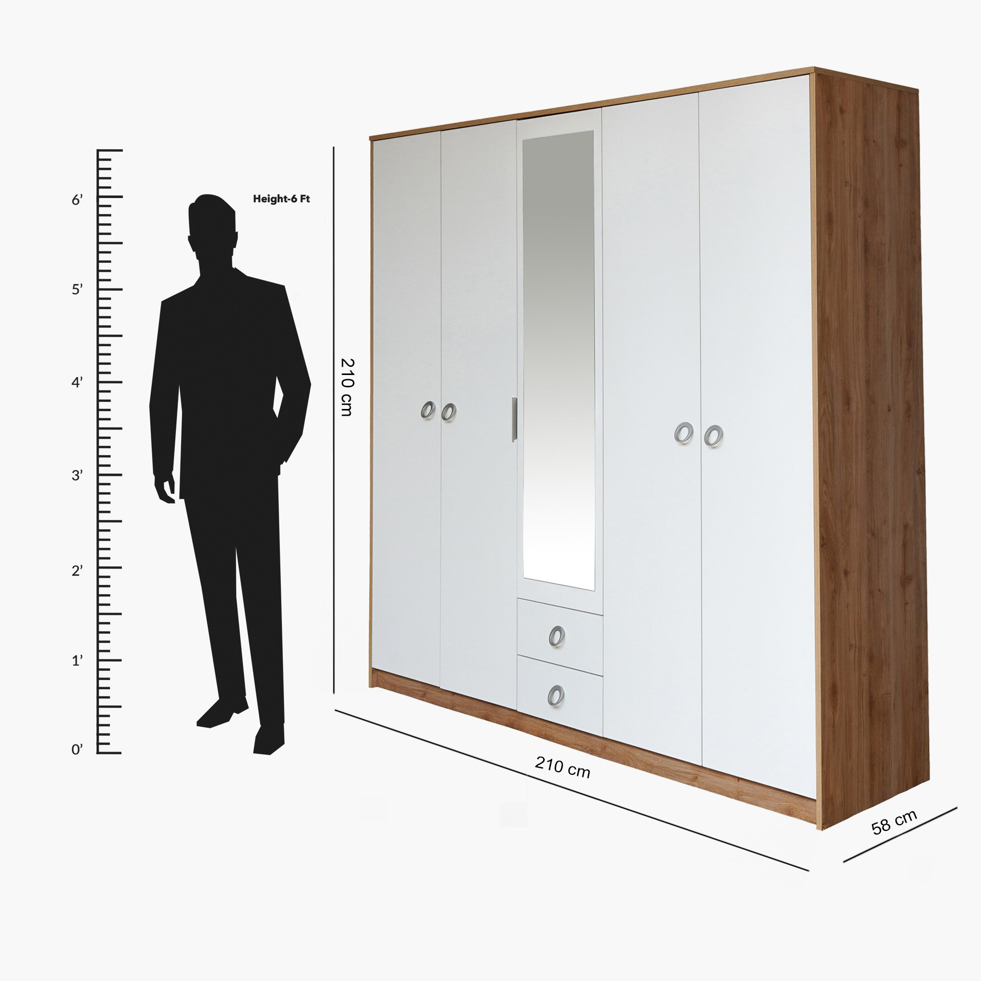 خزانة ملابس 5 أبواب بدرجين ومرآة - كارديز من موڤو-hbxfurniture-wardrobes-image-6