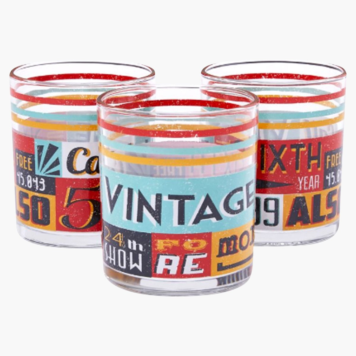 كؤوس زجاجية قصيرة بطبعات من ديكوفر - طقم من 3 قطع-hbxhomeware-hbxkitchen-image-1